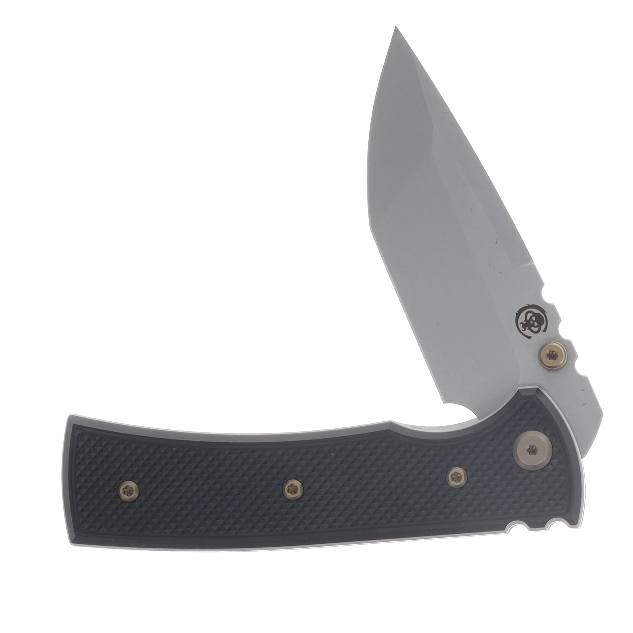 Chaves Blue Label Redencion Street Linerlock Folding Knife Stonewash Tanto/Knurled Black with Bronze Accents CK-1A2-2B9A-2D1-BR View 3