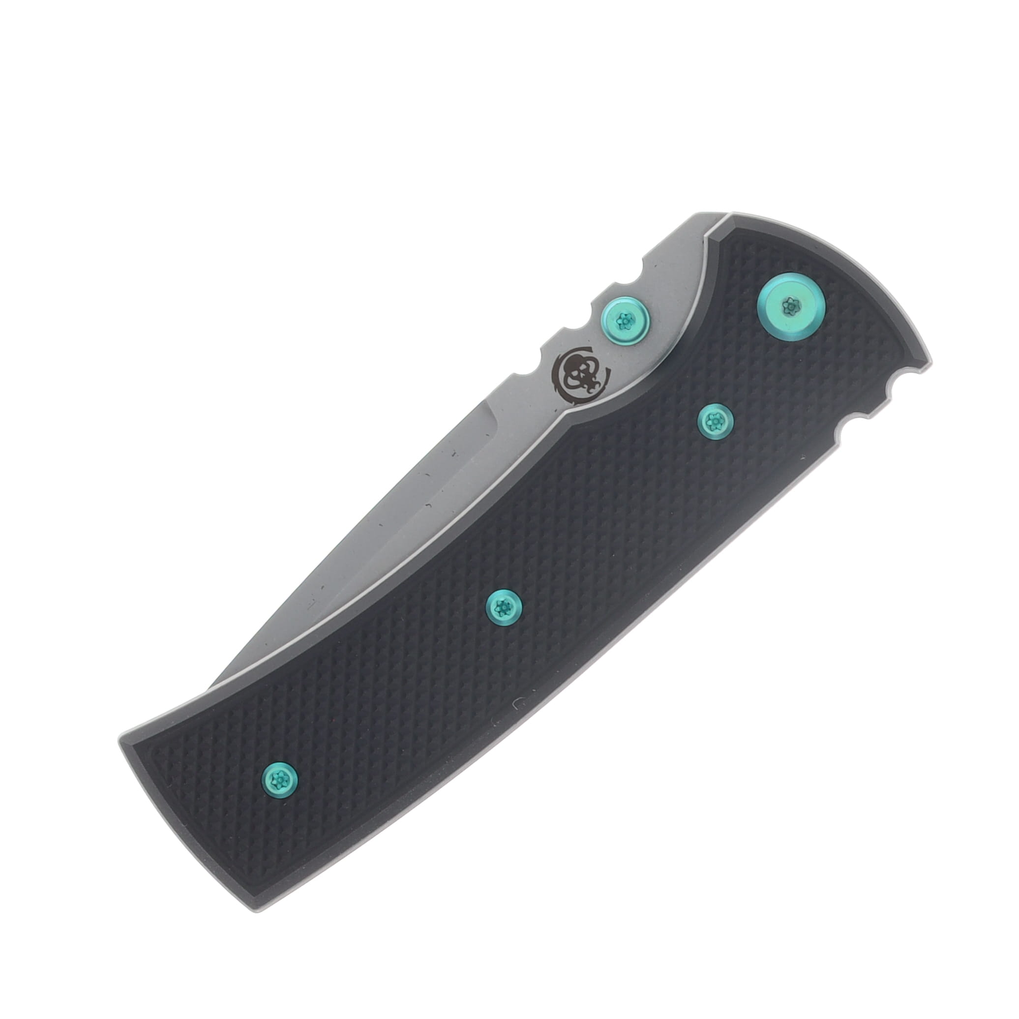 Chaves Blue Label Redencion Street Linerlock Folding Knife Stonewash Tanto/Knurled Black with Green Accents CK-1A2-2B9A-2D1-GR View 5