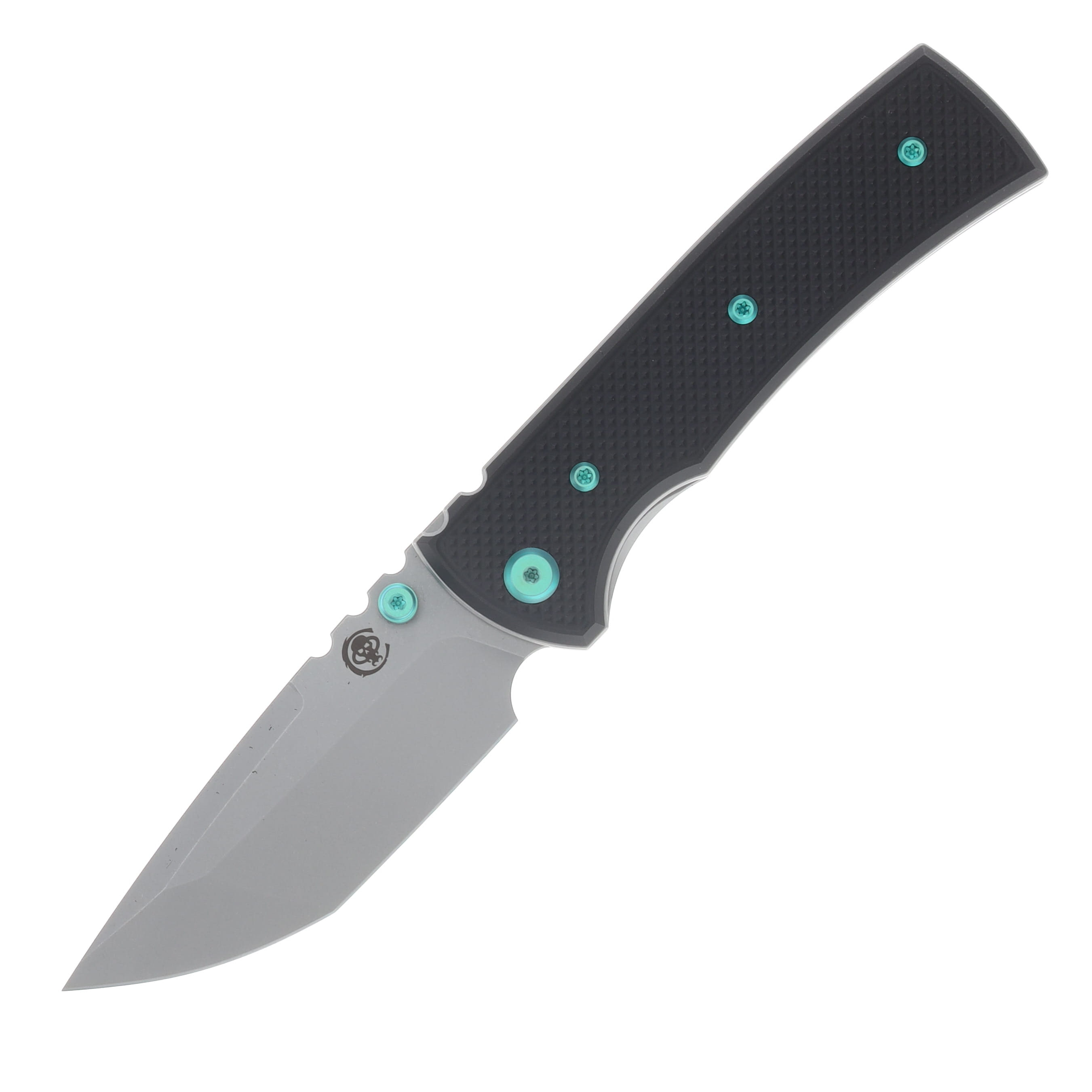Chaves Blue Label Redencion Street Linerlock Folding Knife Stonewash Tanto/Knurled Black with Green Accents CK-1A2-2B9A-2D1-GR View 1
