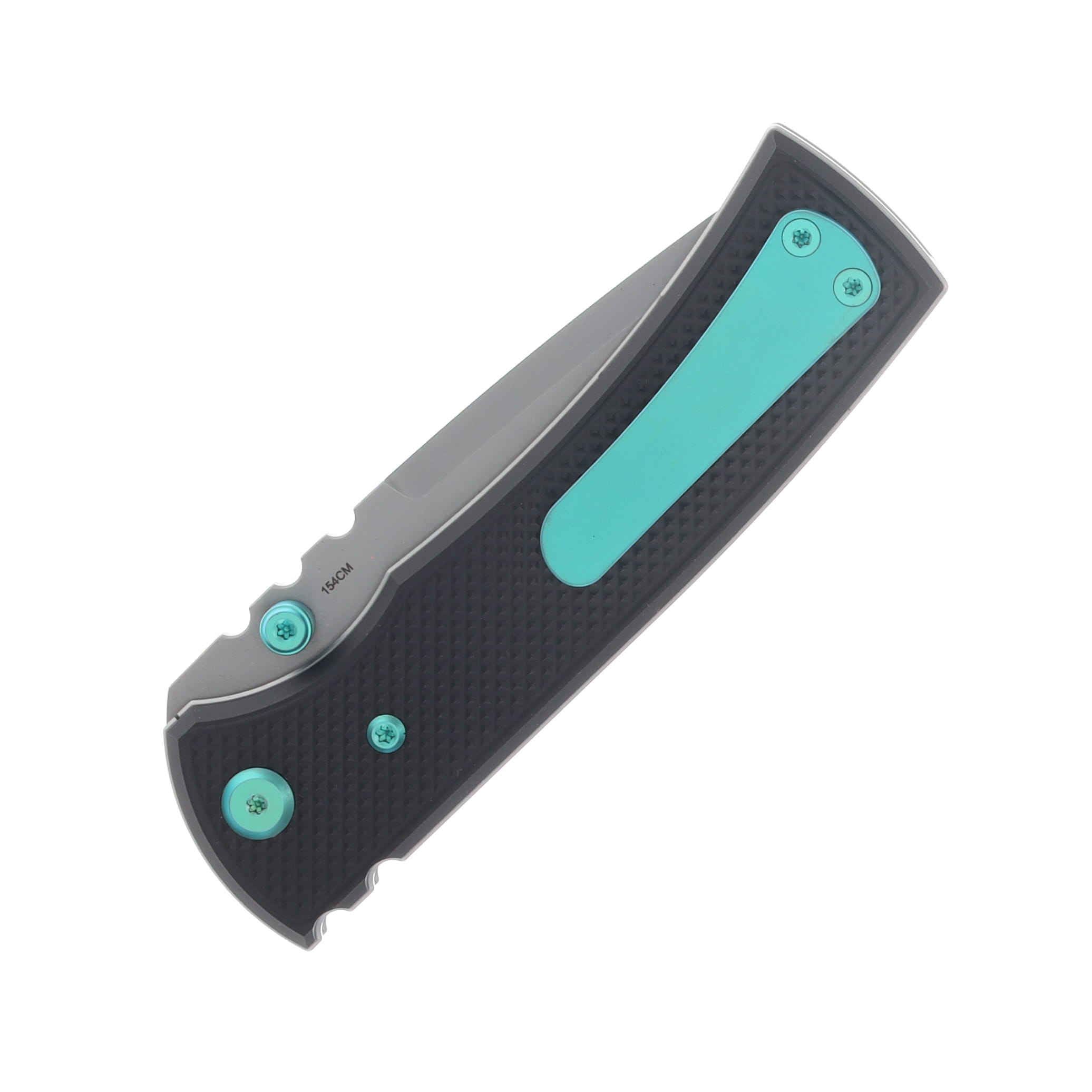 Chaves Blue Label Redencion Street Linerlock Folding Knife Stonewash Tanto/Knurled Black with Green Accents CK-1A2-2B9A-2D1-GR View 6