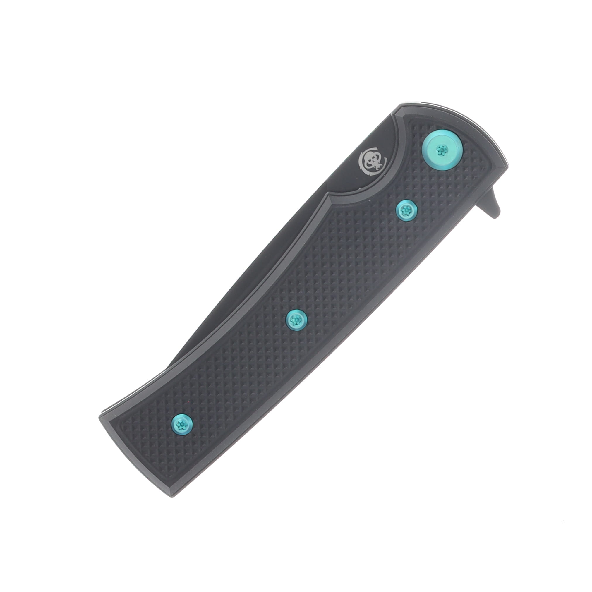 Chaves Blue Label Liberation Street Linerlock Folding Knife PVD Drop Point/Knurled Black with Green Accents CK-2B2-1C9A-2D1-GR View 5