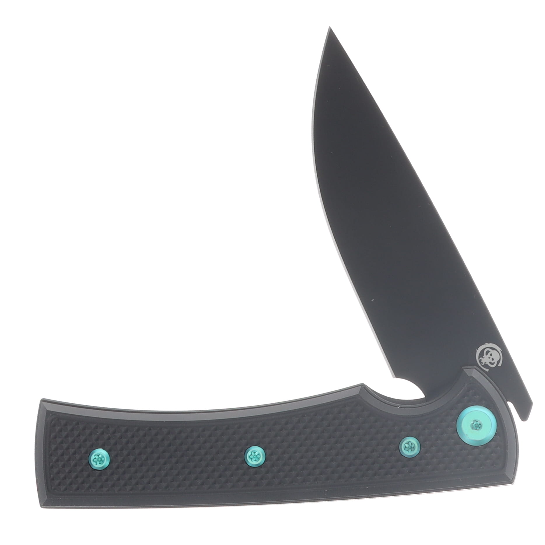 Chaves Blue Label Liberation Street Linerlock Folding Knife Stonewash Drop Point/Knurled Black with Green Accents CK-2B2-1B9A-2D1-GR View 3