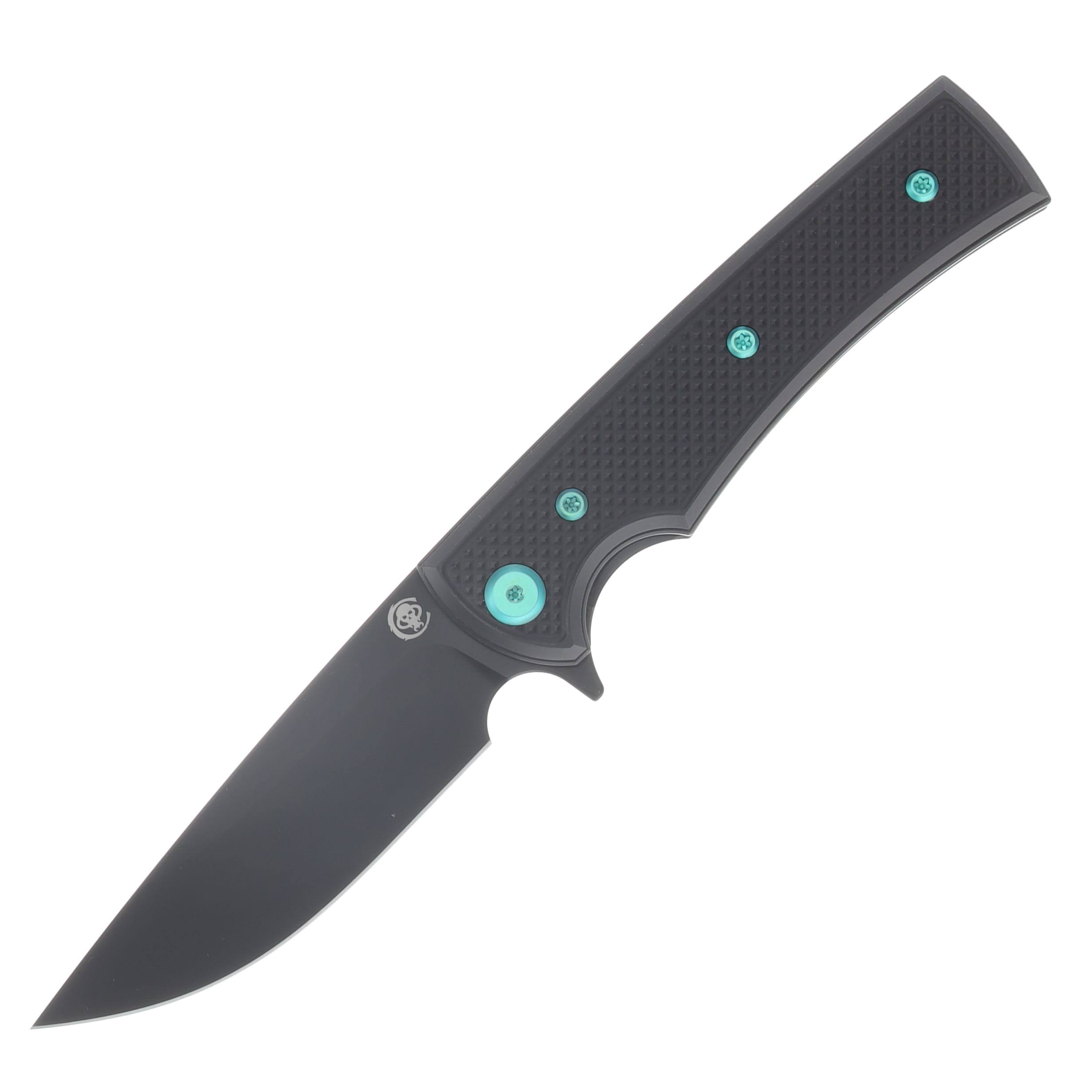 Chaves Blue Label Liberation Street Linerlock Folding Knife Stonewash Drop Point/Knurled Black with Green Accents CK-2B2-1B9A-2D1-GR View 1