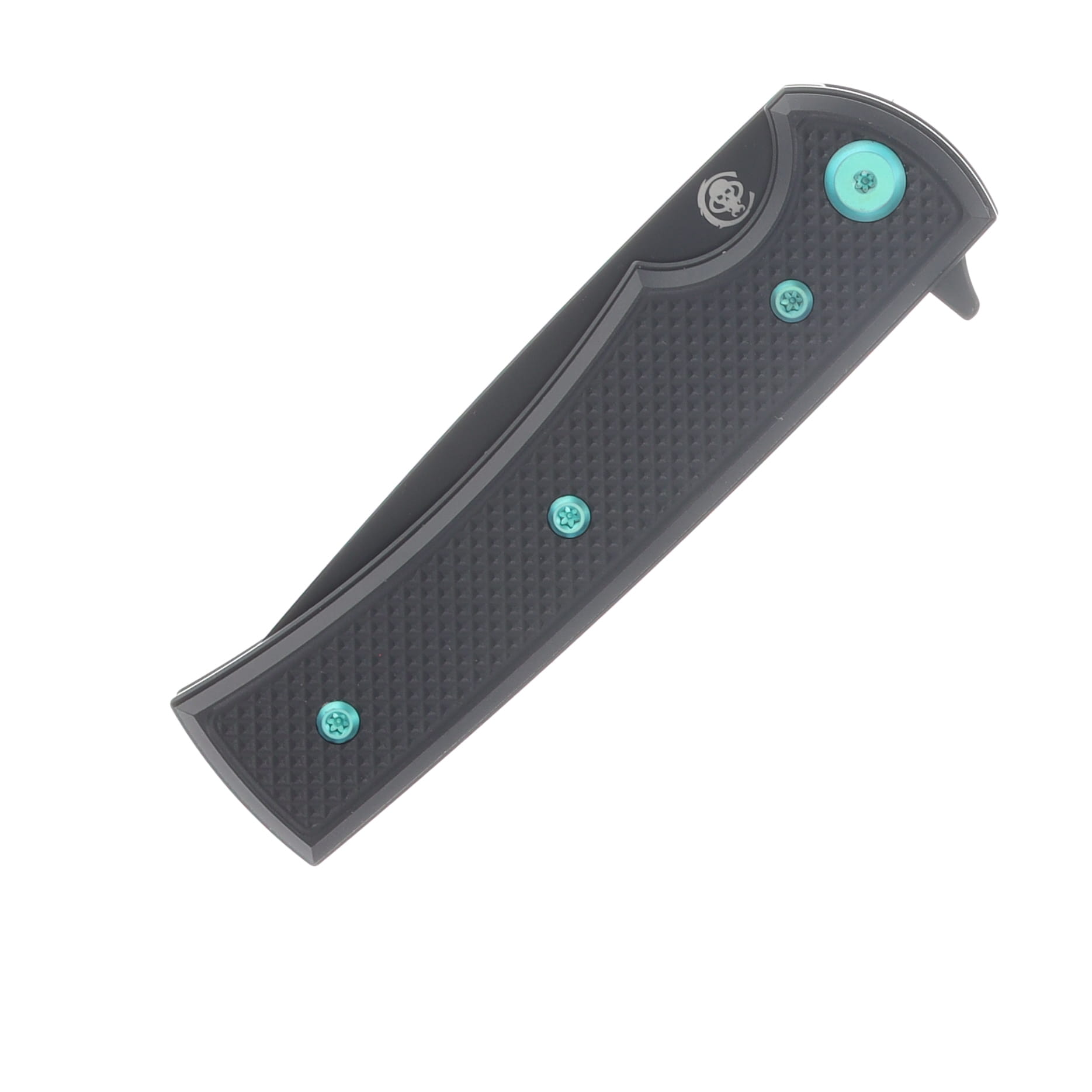 Chaves Blue Label Liberation Street Linerlock Folding Knife Stonewash Drop Point/Knurled Black with Green Accents CK-2B2-1B9A-2D1-GR View 5