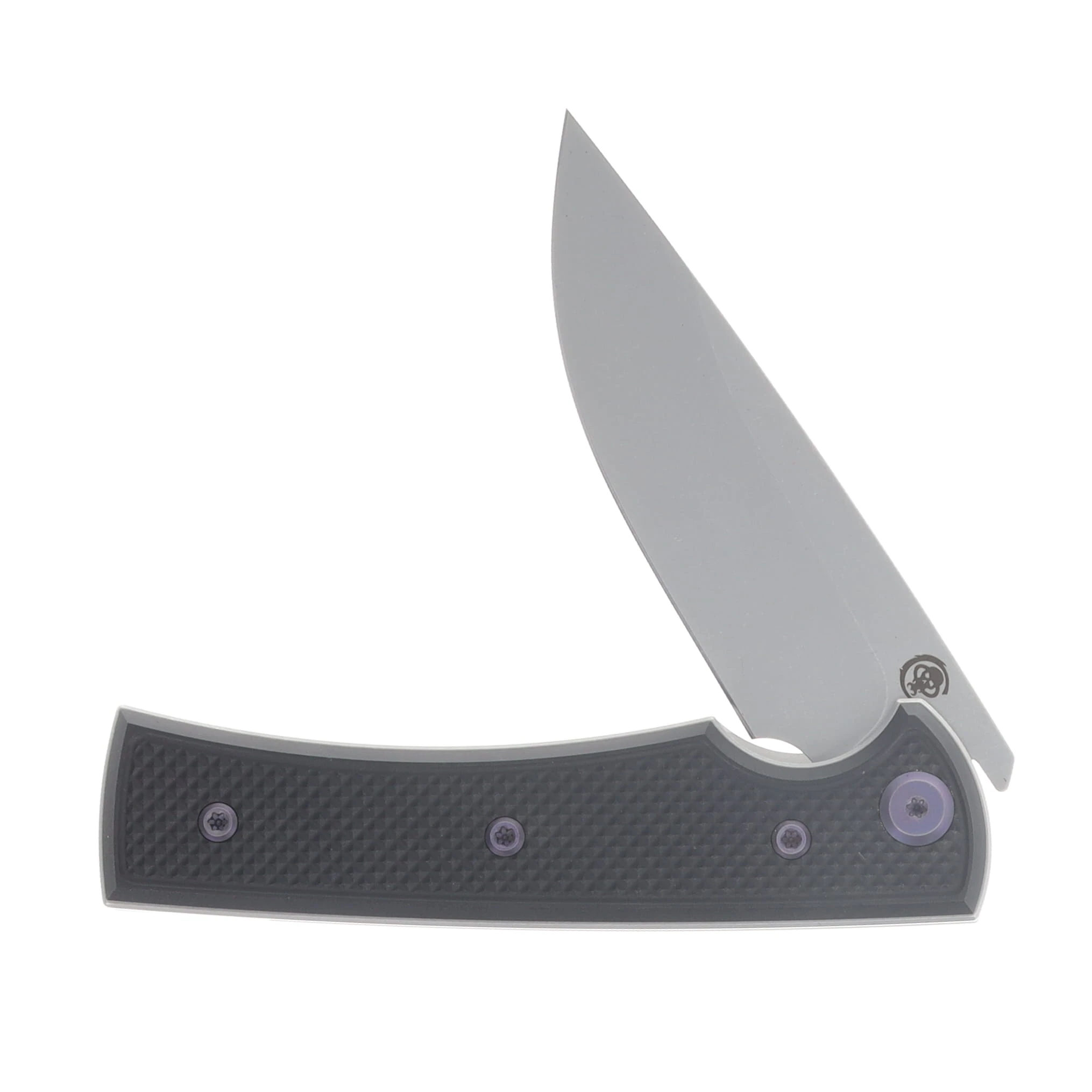 Chaves Blue Label Liberation Street Linerlock Folding Knife Stonewash Drop Point/Knurled Black with Purple Accents CK-2B2-1B9A-2D1-PRP View 4