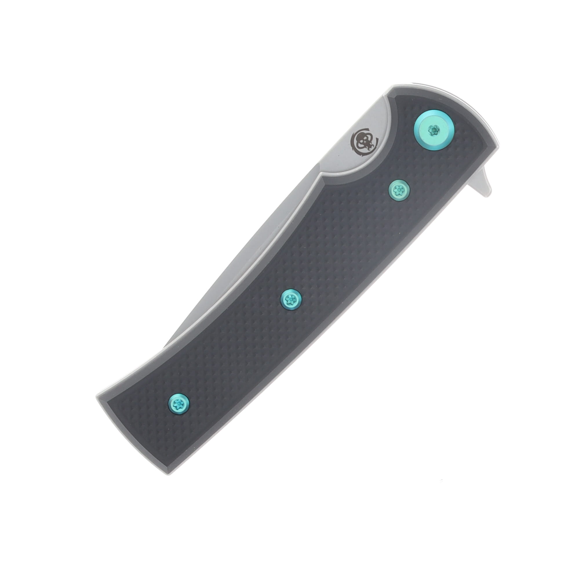 Chaves Blue Label Liberation Street Linerlock Folding Knife Stonewash Tanto/Knurled Black with Green Accents CK-2B2-2B9A-2D1-GR View 5