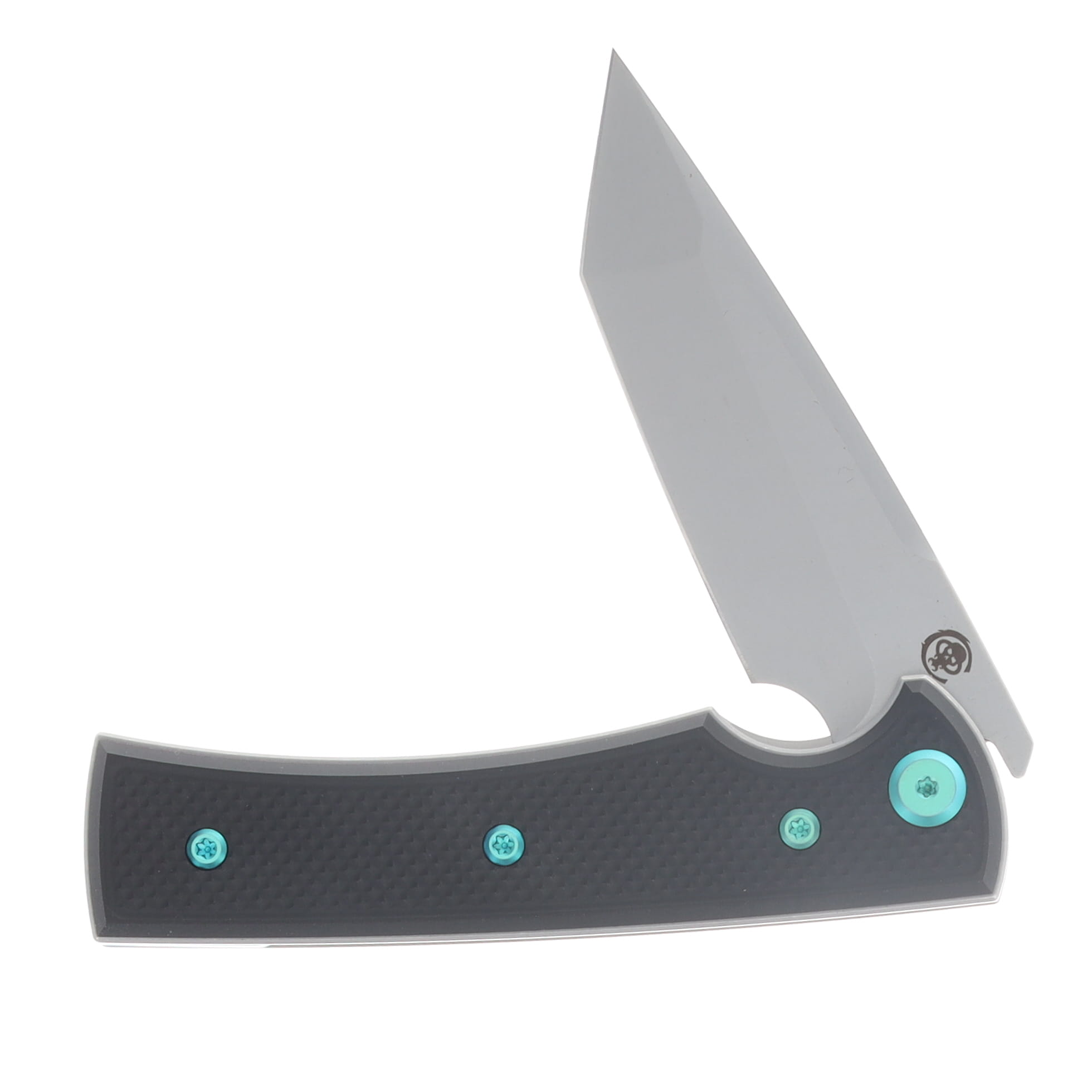 Chaves Blue Label Liberation Street Linerlock Folding Knife Stonewash Tanto/Knurled Black with Green Accents CK-2B2-2B9A-2D1-GR View 3