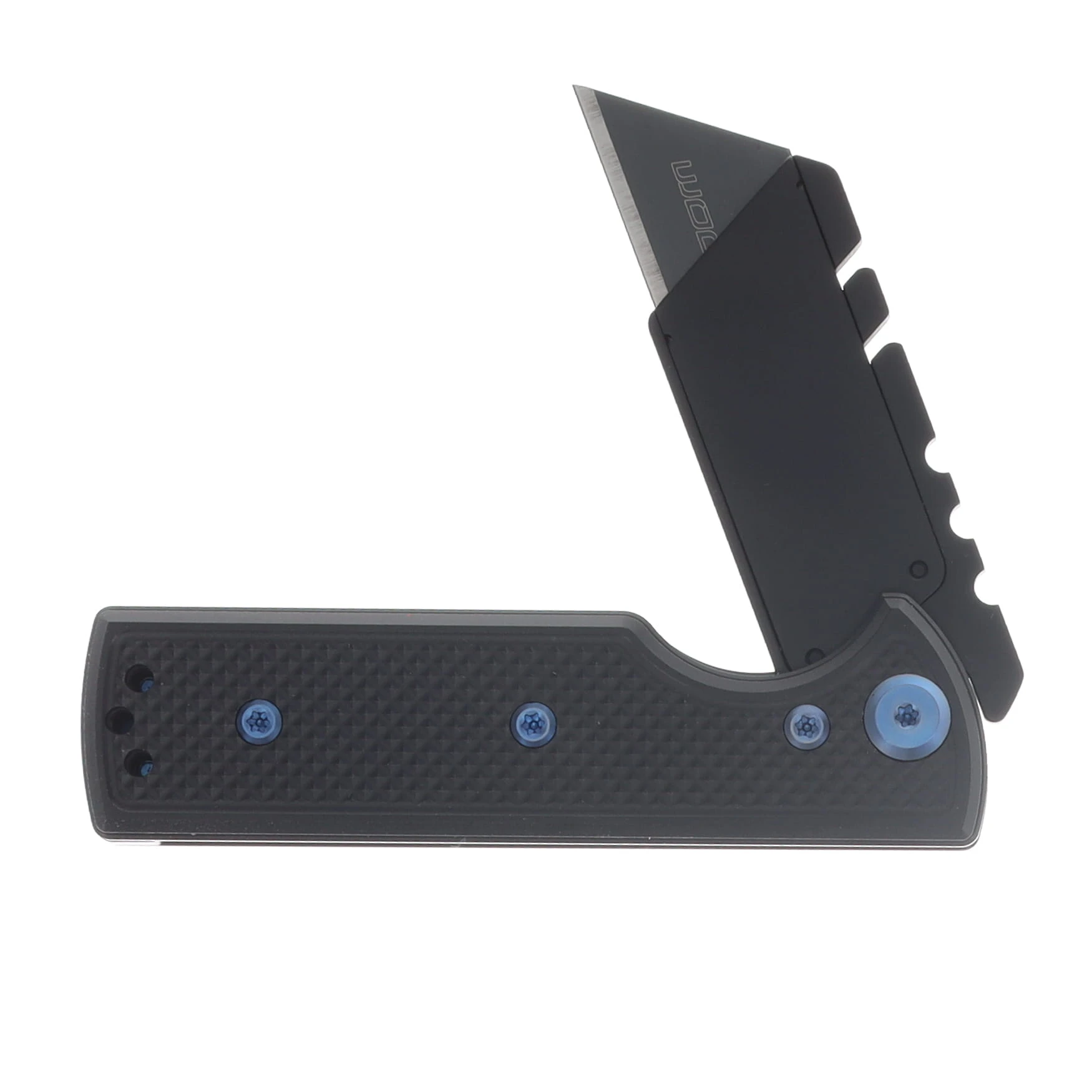 Chaves Blue Label - Aluminum Knurled C.H.U.B.  Flipper  Black  PVD   Linerlock  Blue  Ti Razor  Blade CK-7C2-5C6B-2D1-BLUE View 4