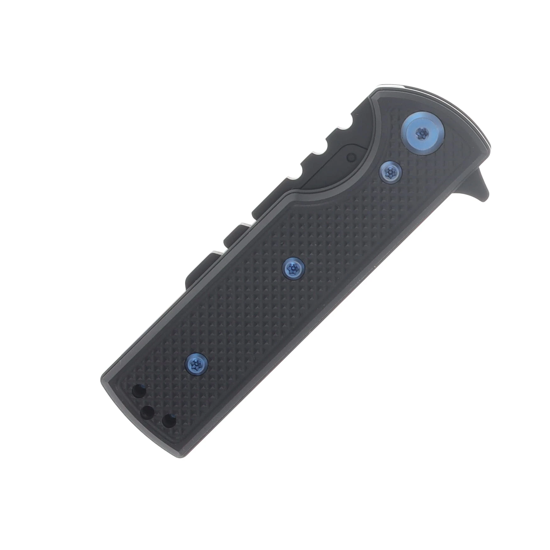 Chaves Blue Label - Aluminum Knurled C.H.U.B.  Flipper  Black  PVD   Linerlock  Blue  Ti Razor  Blade CK-7C2-5C6B-2D1-BLUE View 6