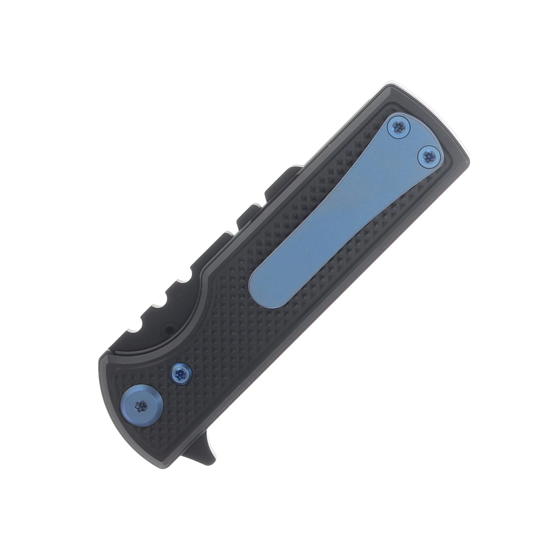 Chaves Blue Label - Aluminum Knurled C.H.U.B.  Flipper  Black  PVD   Linerlock  Blue  Ti Razor  Blade CK-7C2-5C6B-2D1-BLUE View 3