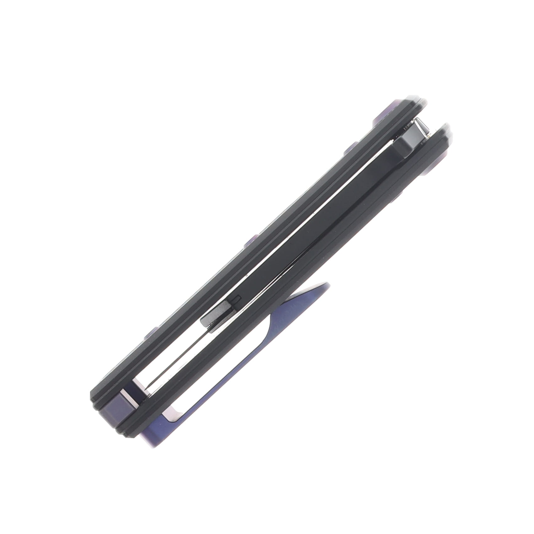 Chaves Blue Label - Aluminum Knurled C.H.U.B.  Flipper  Black  PVD   Linerlock  Purple  Ti Razor  Blade CK-7C2-5C6B-2D1-PRP View 7