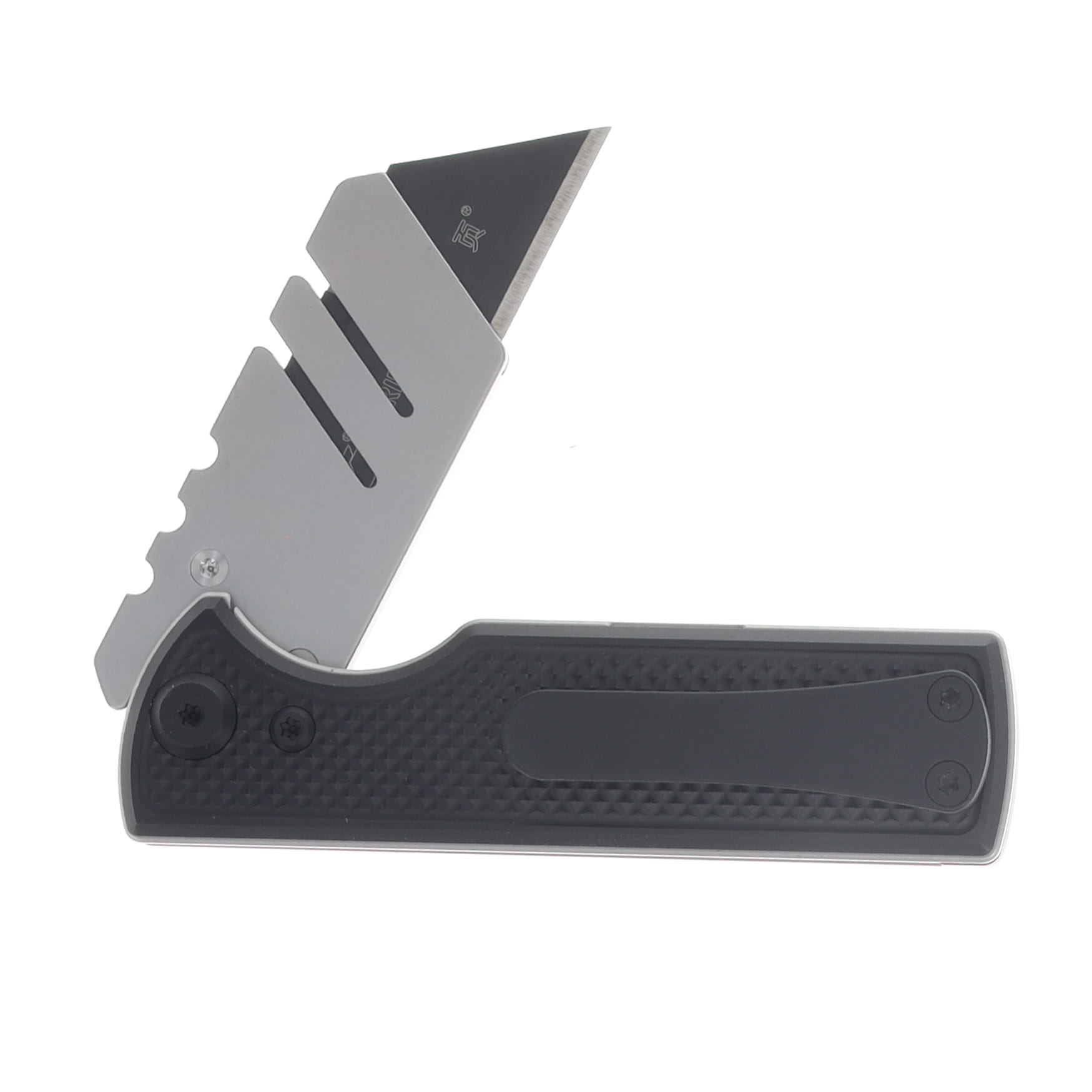 Chaves Blue Label - Aluminum Knurled C.H.U.B.  Flipper  SW  Linerlock  Black  Ti Razor  Blade CK-7C2-5B6B-2D1-BL View 4