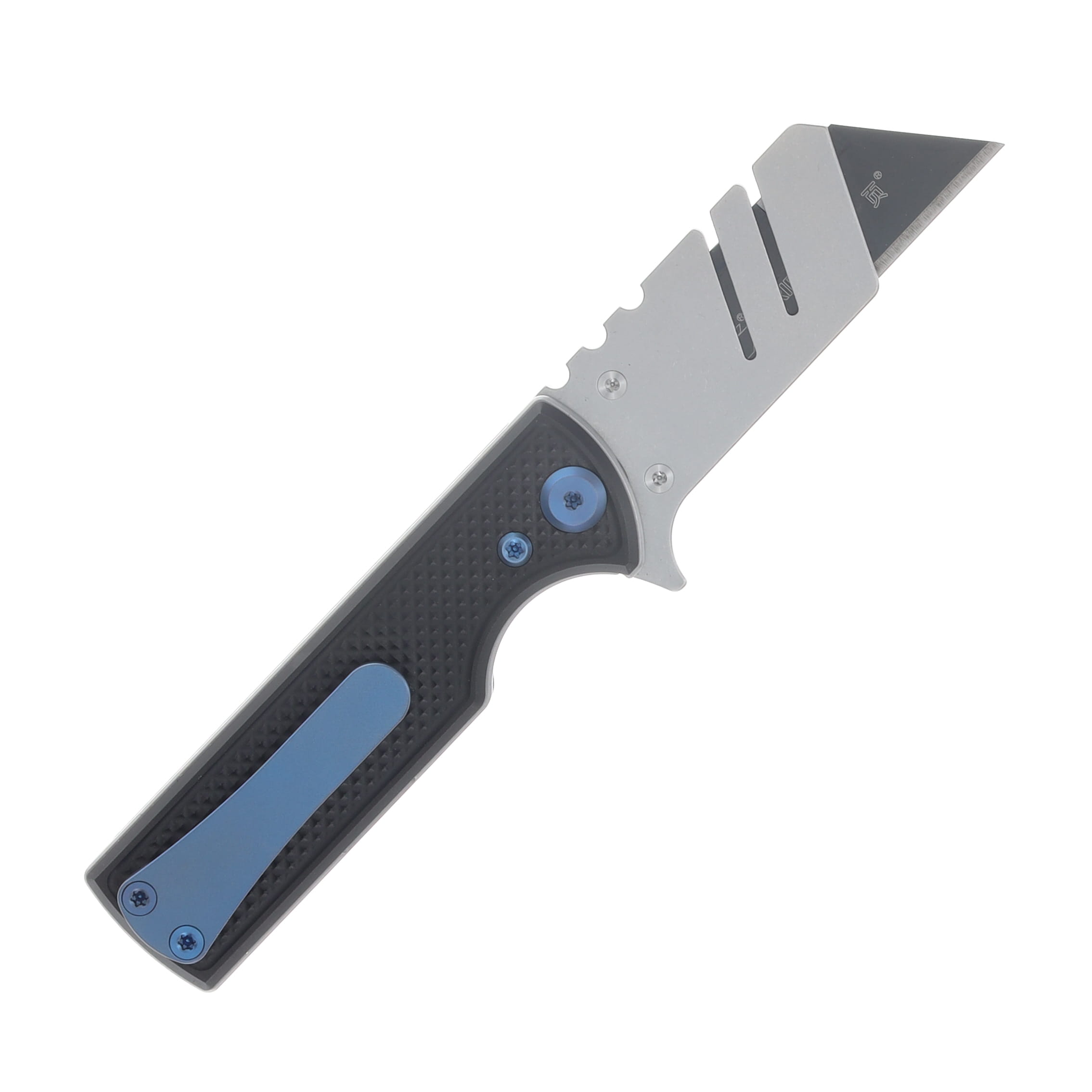 Chaves Blue Label - Aluminum Knurled C.H.U.B.  Flipper  SW  Linerlock  Blue  Ti Razor  Blade CK-7C2-5B6B-2D1-BLUE View 2