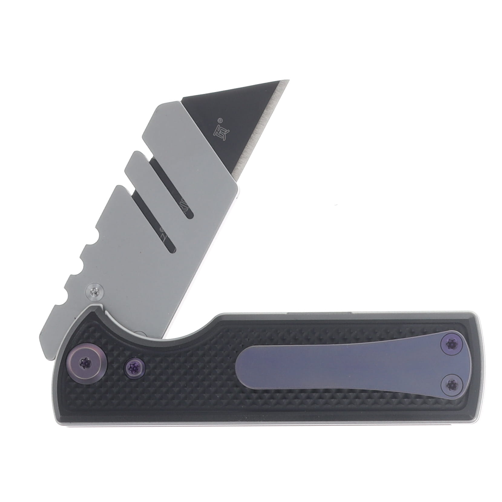 Chaves Blue Label - Aluminum Knurled C.H.U.B.  Flipper  SW  Linerlock  Purple  Ti Razor  Blade CK-7C2-5B6B-2D1-PRP View 3