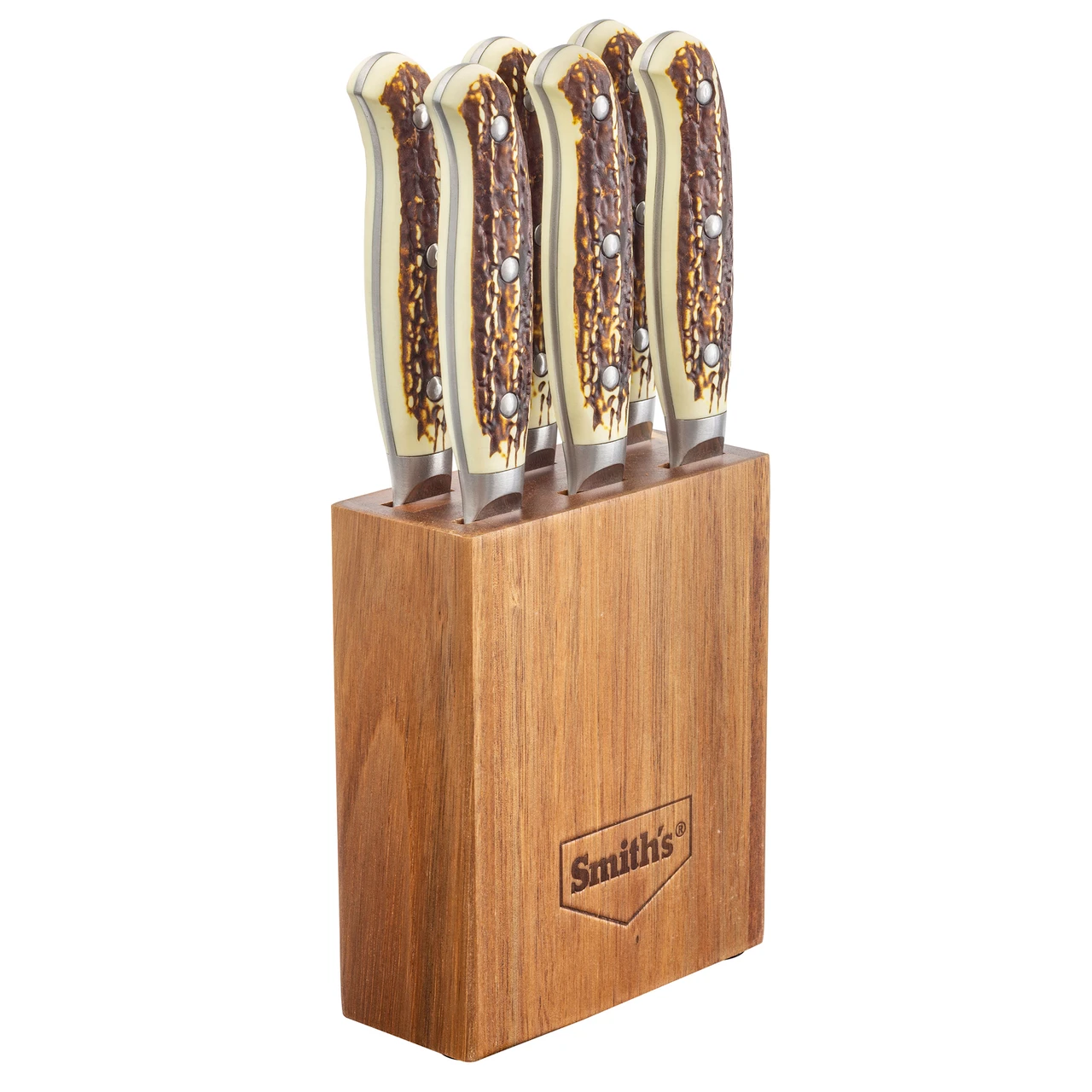 Smith’s Cabin and Lodge 7 Piece Steak Knife Block Set | Stag Handles SP-51033 View 1