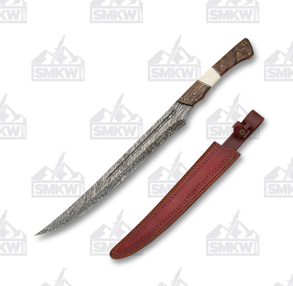 Szco Damascus Short Sword 15In. Walnut and Bone DM5017 View 1