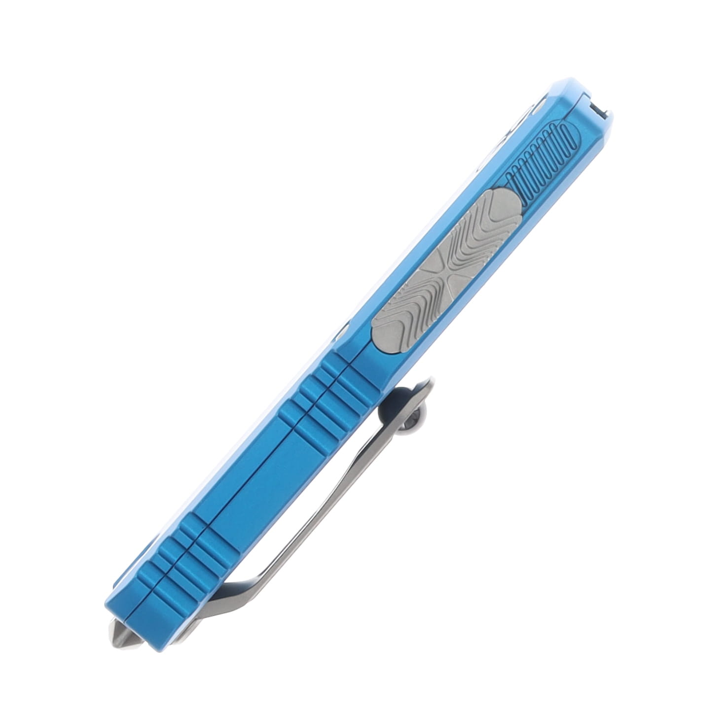 Microtech UTX-85 GEN IV OTF Auto D/E Stonewash Part Serrate Blue AUMT1232411BL View 5