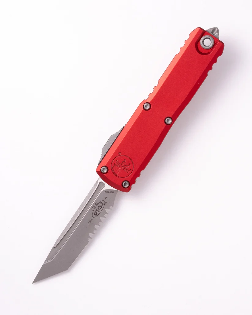 Microtech UTX-85 GEN IV OTF Auto T/E Apocalyptic Part Serrate Red AUMT1233411APRD View 1