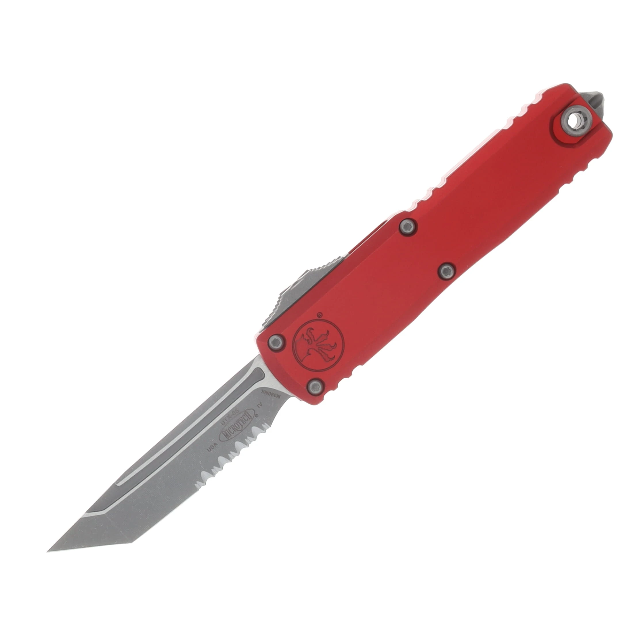 Microtech UTX-85 GEN IV OTF Auto T/E Apocalyptic Part Serrate Red AUMT1233411APRD View 1