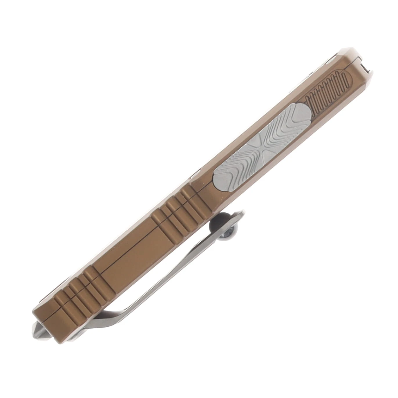 Microtech UTX-85 GEN IV OTF Auto T/E Stonewash Part Serrate Tan AUMT1233411TA View 5
