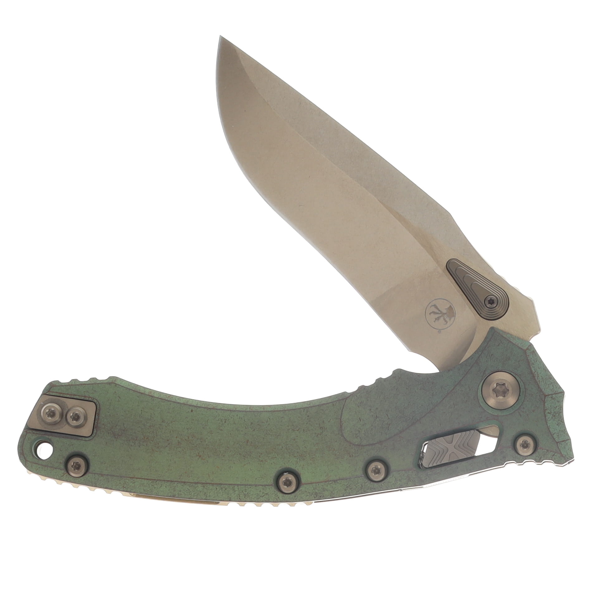 Microtech Amphibian RAM-LOK Folder Marfione Select Bronzed SW -Antique Green ANO Slab Side TI W/ Bronze TI Accent MT137RL13MS1 View 3