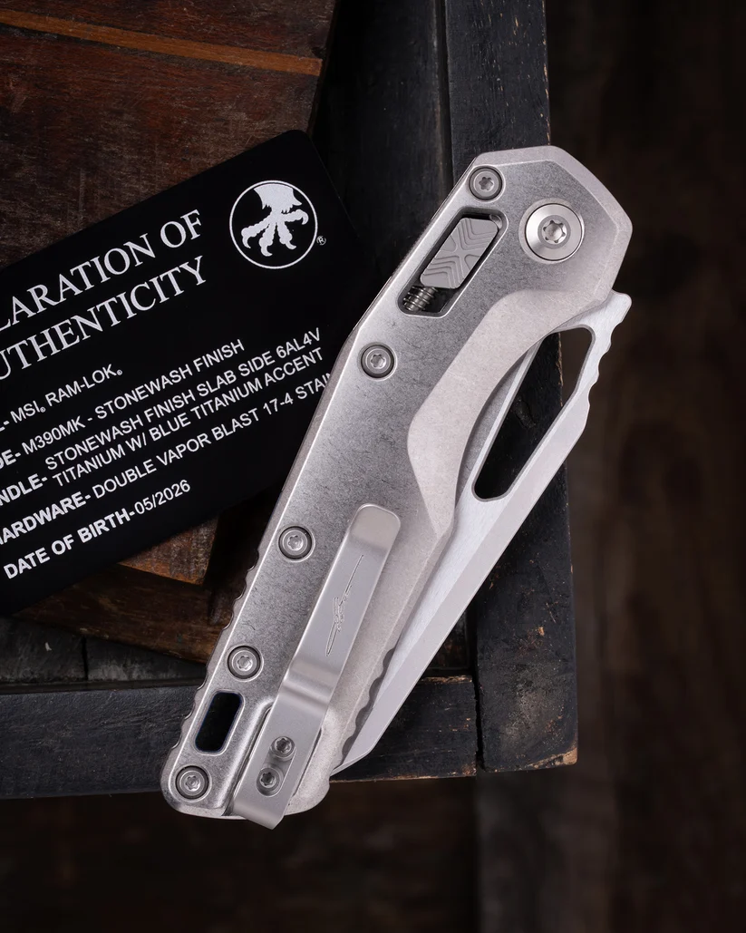 Microtech MSI RAM-LOK Folder Marfione Select SW - SW Slab Side TI W/Blue TI Accent MT21010MS2 View 11
