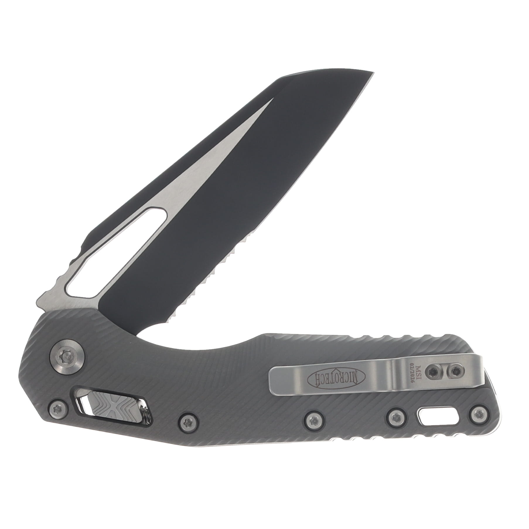 Microtech MSI RAM LOK Folder S/E Black Part Serrate Fluted Aluminum Natural Clear MT2102FLNC View 4