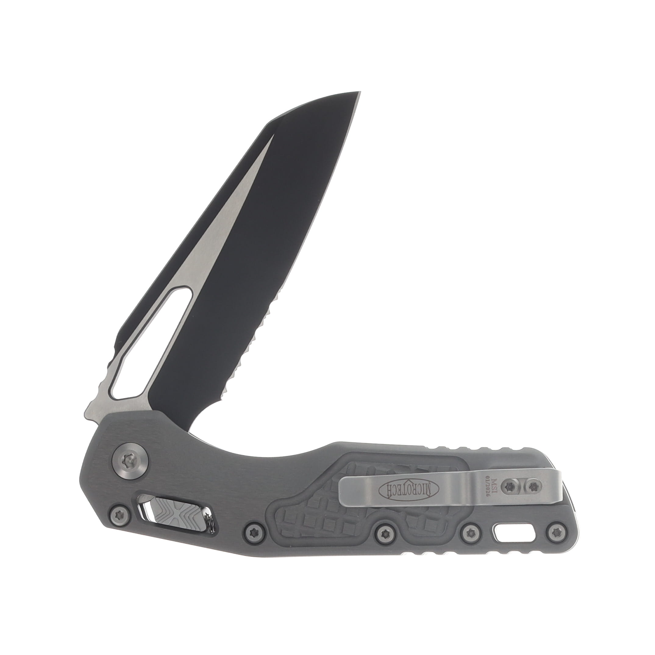 Microtech MSI RAM-LOK Folder S/E Black Part Serrate Frag Aluminum Natural Clear MT2102FRNC View 4