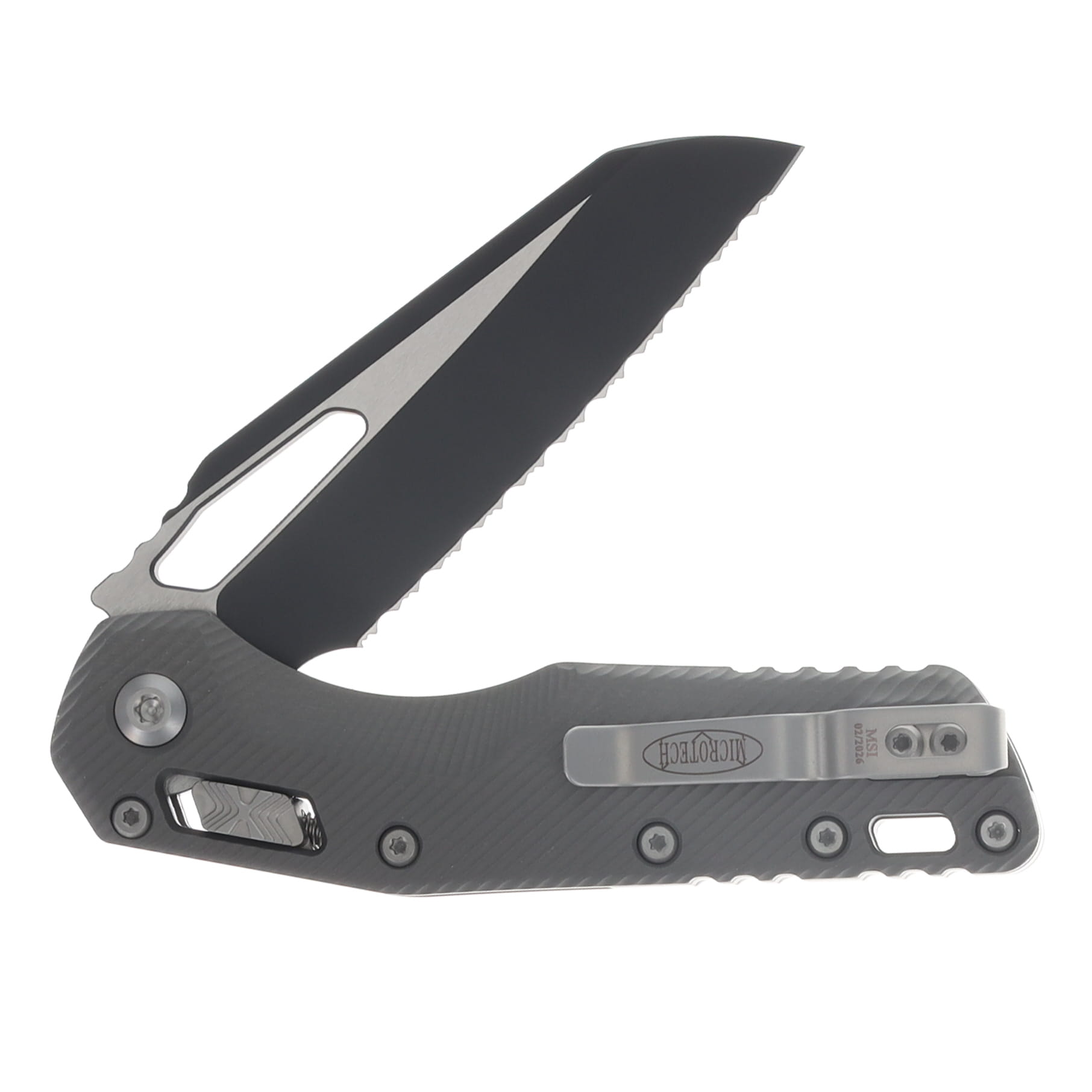 Microtech MSI RAM-LOK Folder S/E Black Full Serrate Fluted Aluminum Natural Clear MT2103FLNC View 4