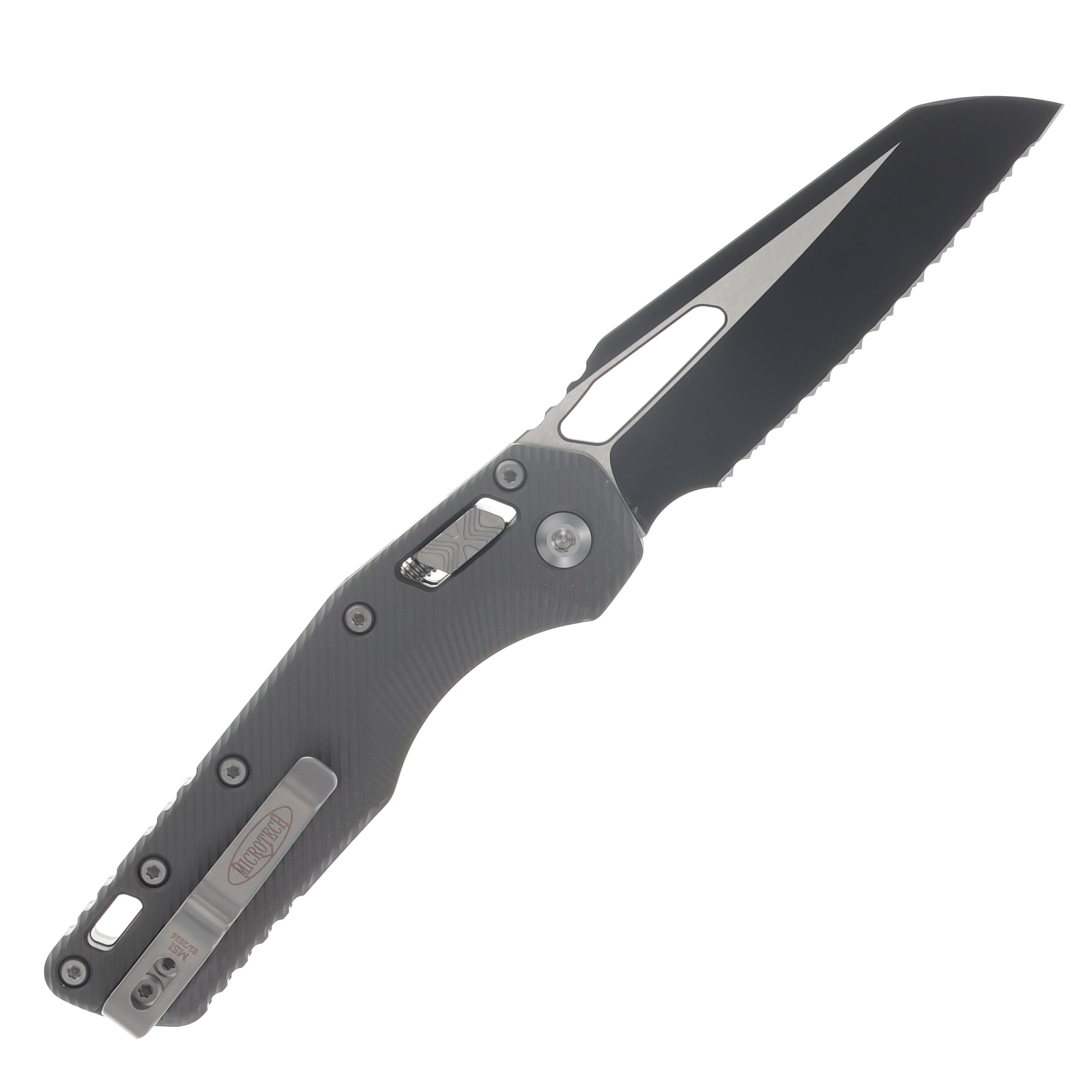 Microtech MSI RAM-LOK Folder S/E Black Full Serrate Fluted Aluminum Natural Clear MT2103FLNC View 2