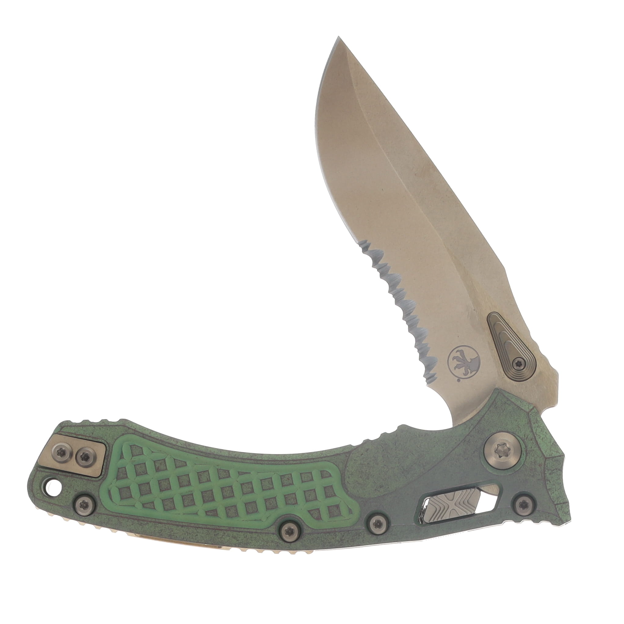 Microtech Amphibian RAM-LOK Folder Marfione Select PS Bronzed SW - Antique Green ANO Frag Side TI W/Bronze TI Accent MT137RL14FRMS1 View 3