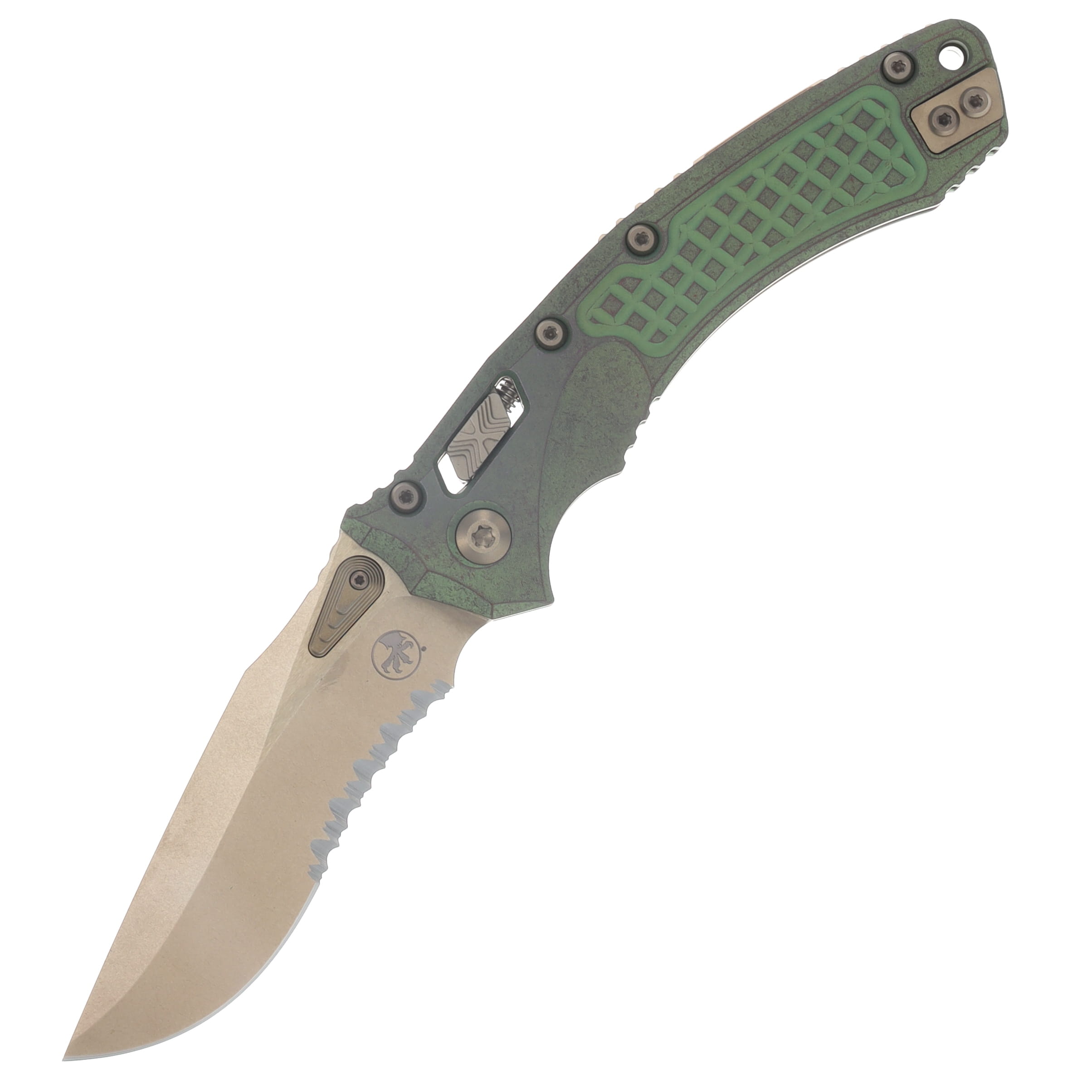 Microtech Amphibian RAM-LOK Folder Marfione Select PS Bronzed SW - Antique Green ANO Frag Side TI W/Bronze TI Accent MT137RL14FRMS1 View 1