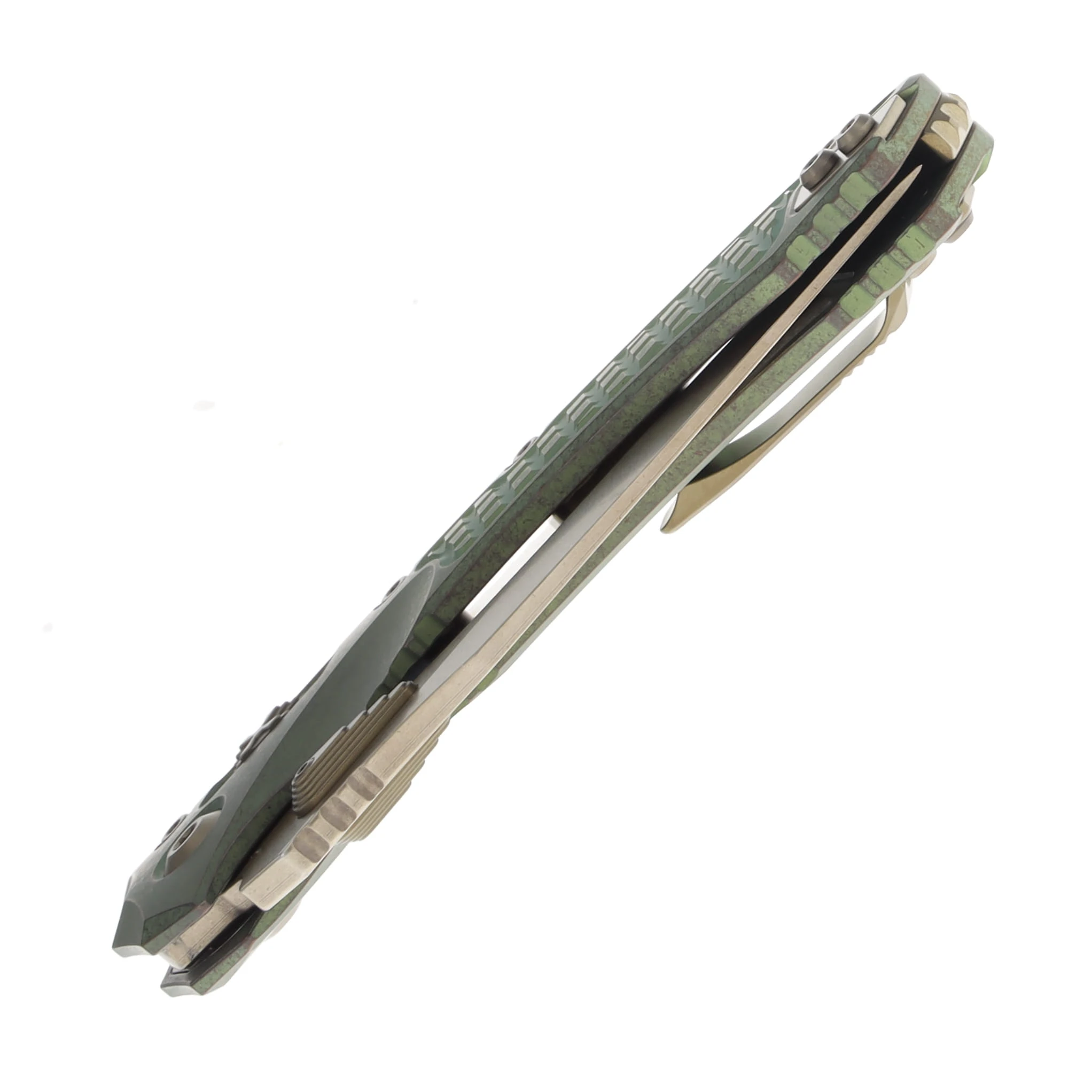 Microtech Amphibian RAM-LOK Folder Marfione Select PS Bronzed SW - Antique Green ANO Frag Side TI W/Bronze TI Accent MT137RL14FRMS1 View 8