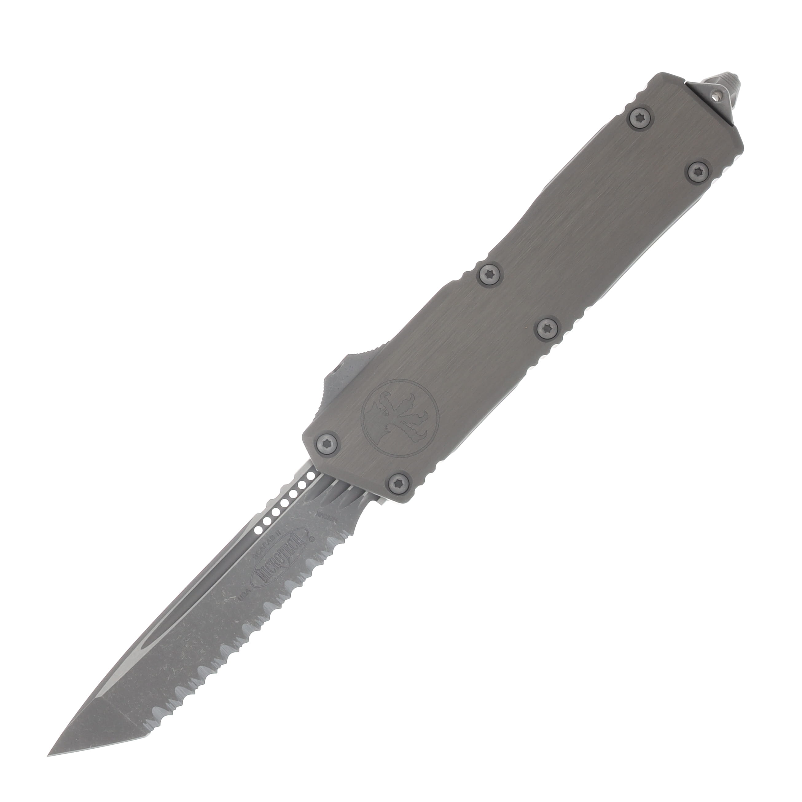 Microtech Scarab II GEN III Executive OTF Auto T/E Apocalyptic Full Serrate Natural Clear AUMT117712APNC View 1