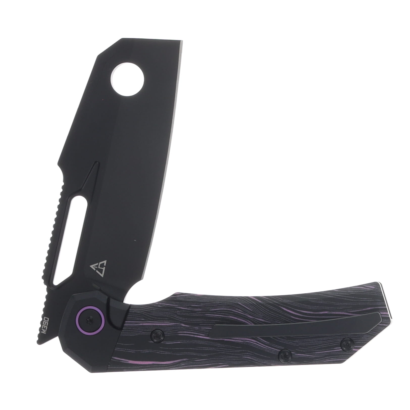 Bestech Knives Nyrrdreki Folder TI Black PVD Handle W/Black Purple Side Cut G-10 Inlays Black PVD M390 Blade BT2607B View 4