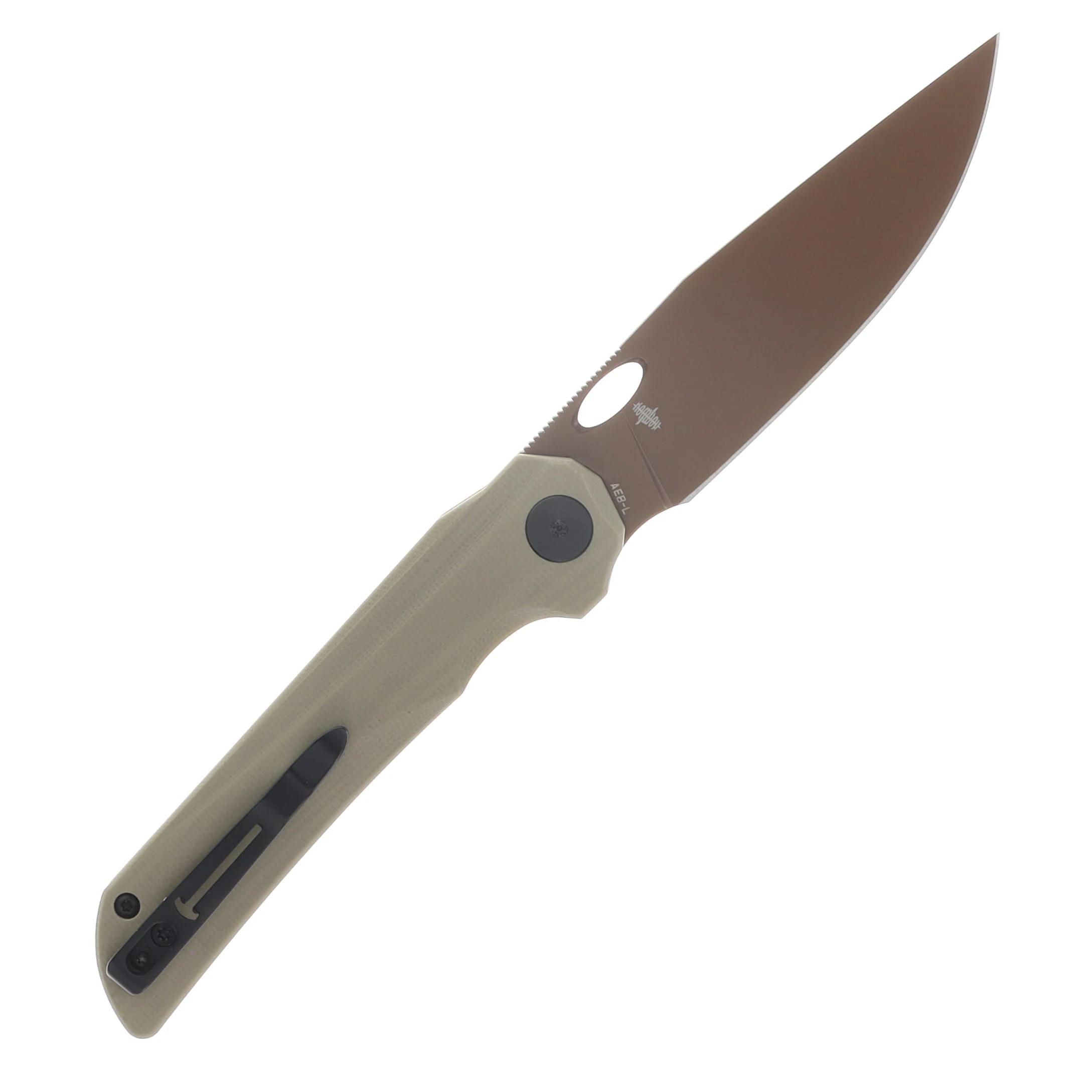 Bestechman Smuga Folding Knife Light Beige G-10 Handle Gold PVD AEB-L Blade BMK22D View 2