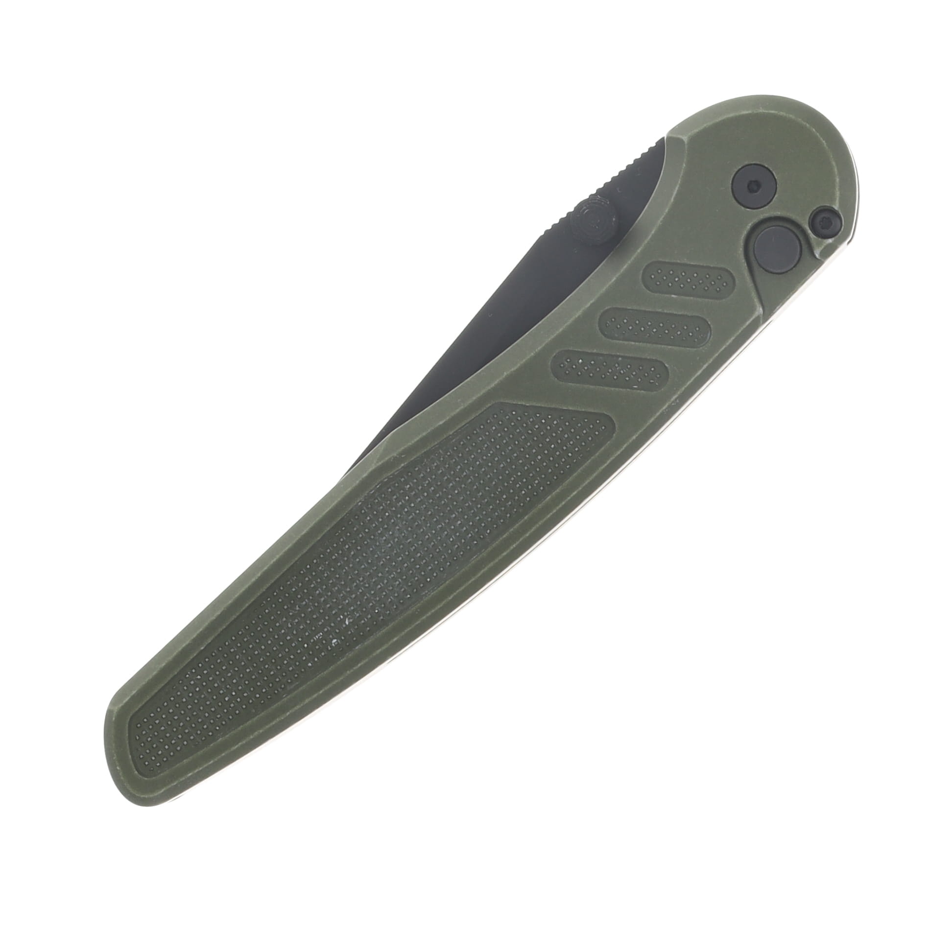 ProTech Avalon Button Lock Folding Knife DLC Magnacut/Battleworn Green Knurled Aluminum PN1103-BW GREEN View 5