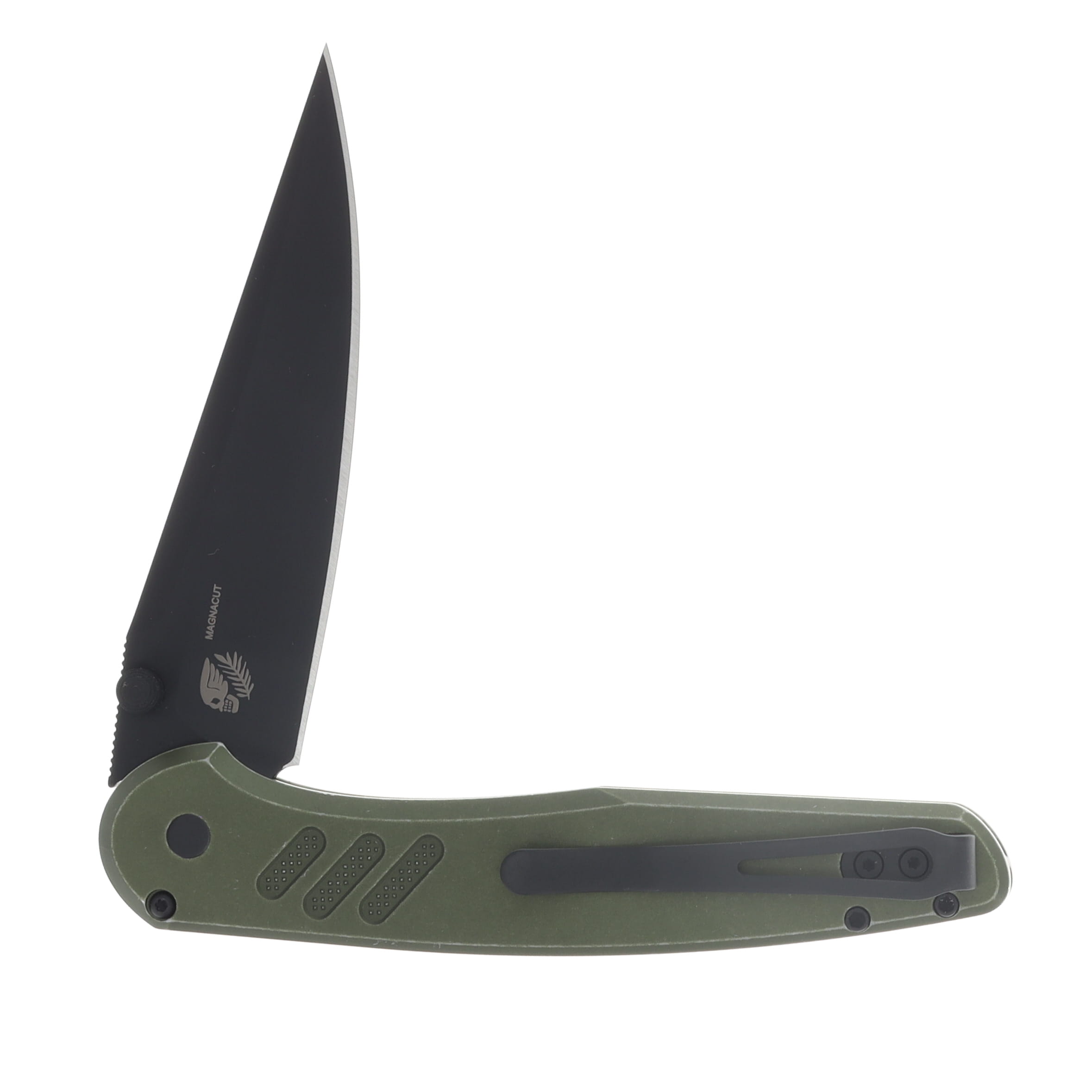 ProTech Avalon Button Lock Folding Knife DLC Magnacut/Battleworn Green Knurled Aluminum PN1103-BW GREEN View 4