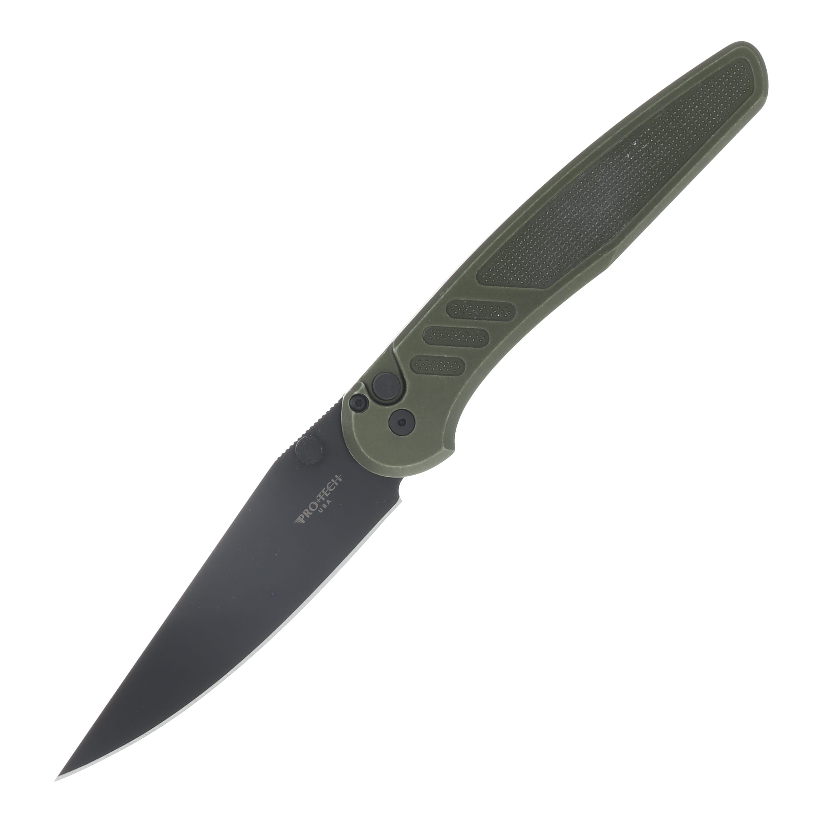 ProTech Avalon Button Lock Folding Knife DLC Magnacut/Battleworn Green Knurled Aluminum PN1103-BW GREEN View 1