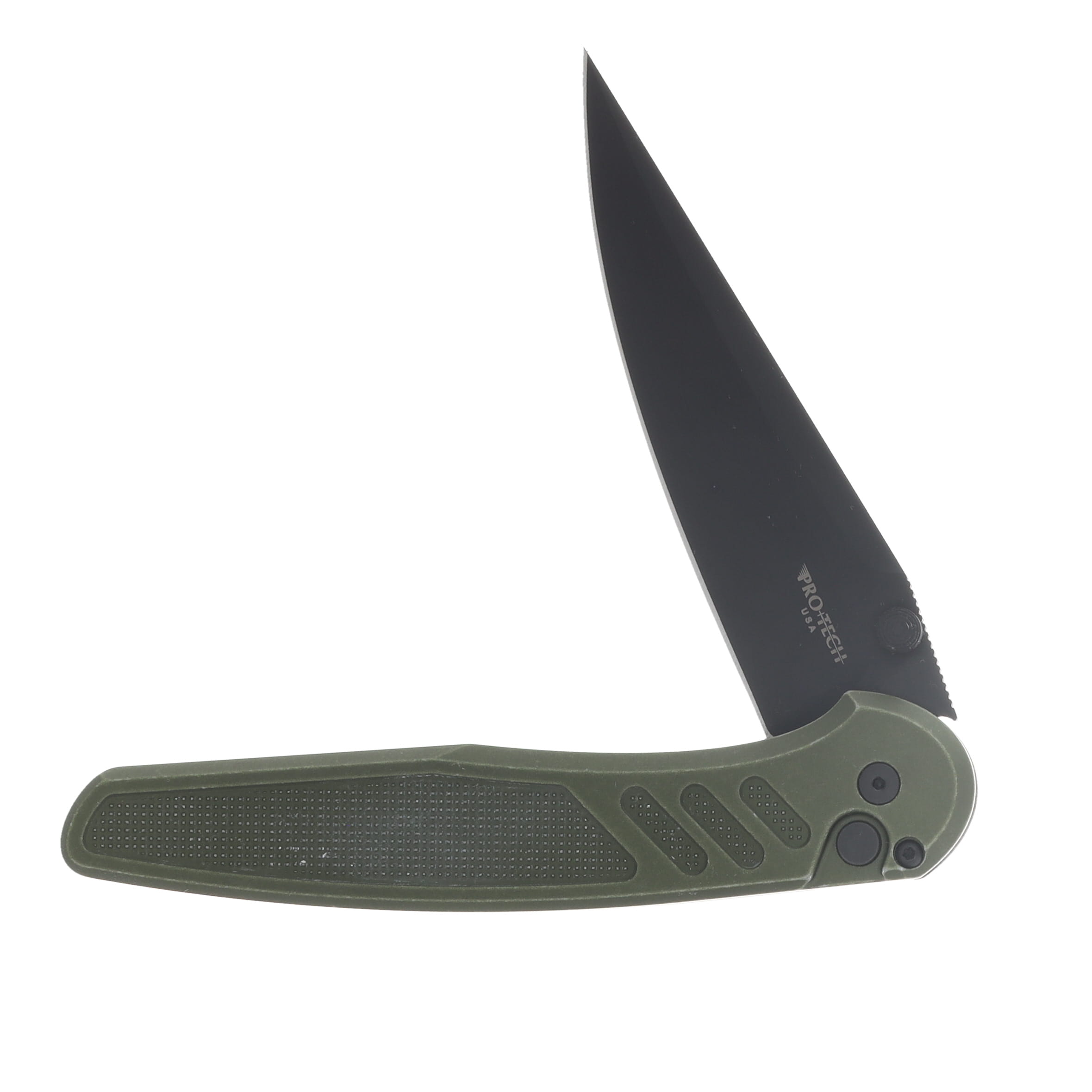 ProTech Avalon Button Lock Folding Knife DLC Magnacut/Battleworn Green Knurled Aluminum PN1103-BW GREEN View 3