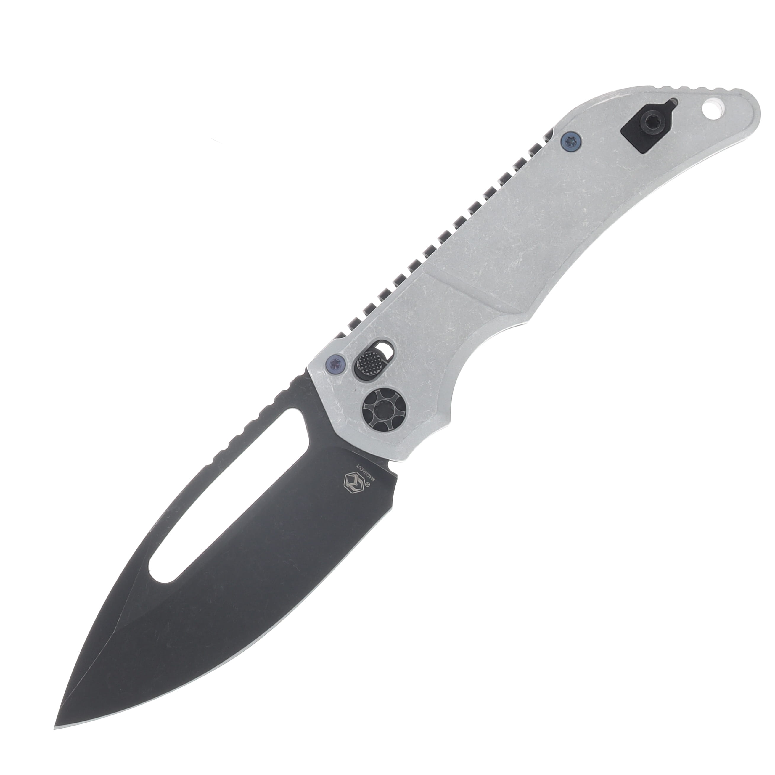 Heretic Koschei Crossbar Lock Folding Knife Battleworn Black/Blizzardworn Aluminum H061-8A-BLZ View 1