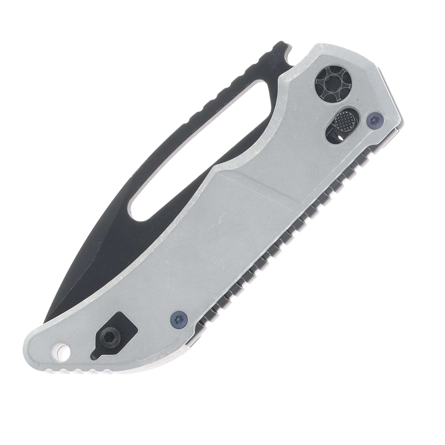 Heretic Koschei Crossbar Lock Folding Knife Battleworn Black/Blizzardworn Aluminum H061-8A-BLZ View 5