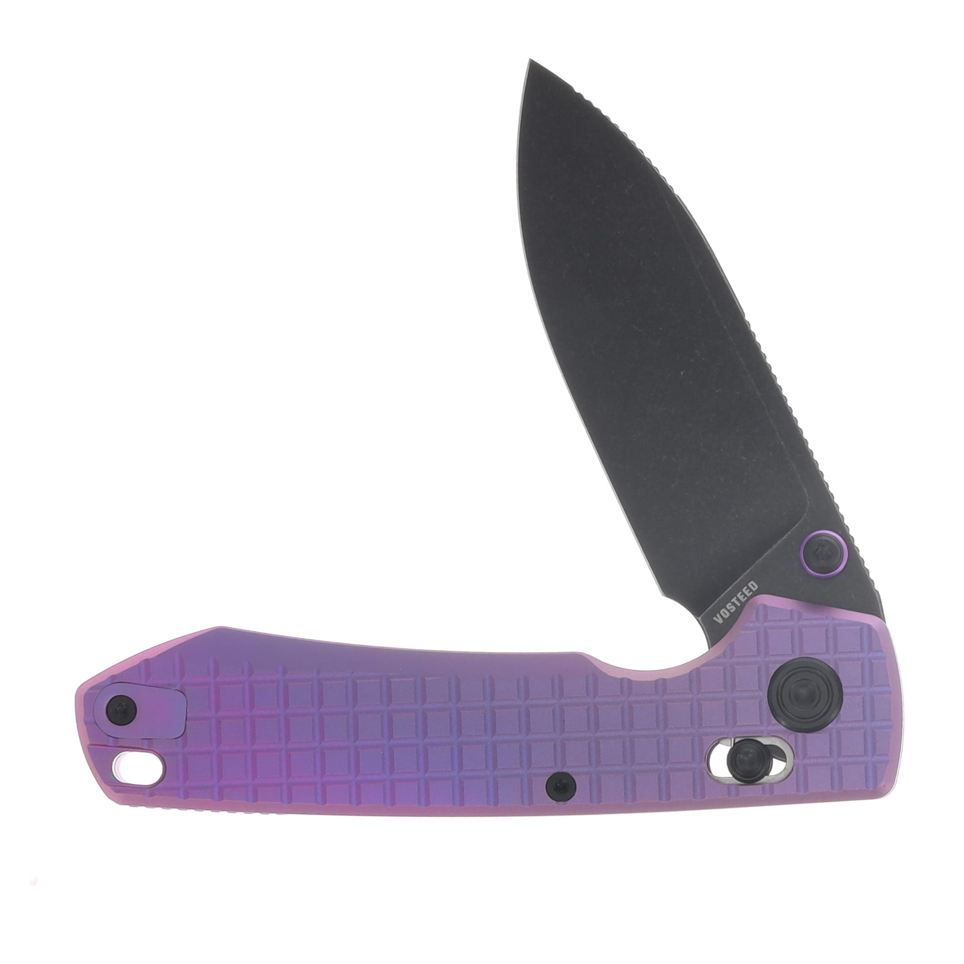 Vosteed SMKW Exclusive Raccoon TiSlim Crossbar Lock Folding Knife Black Stonewash S35VN/Frag Purple Titanium A4515 View 3