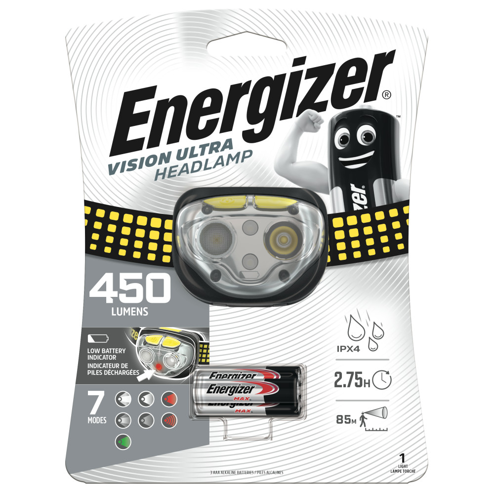 Energizer Vision HD Ultra Headlamp Grey Black 450LM 7-Settings E301374000 View 1