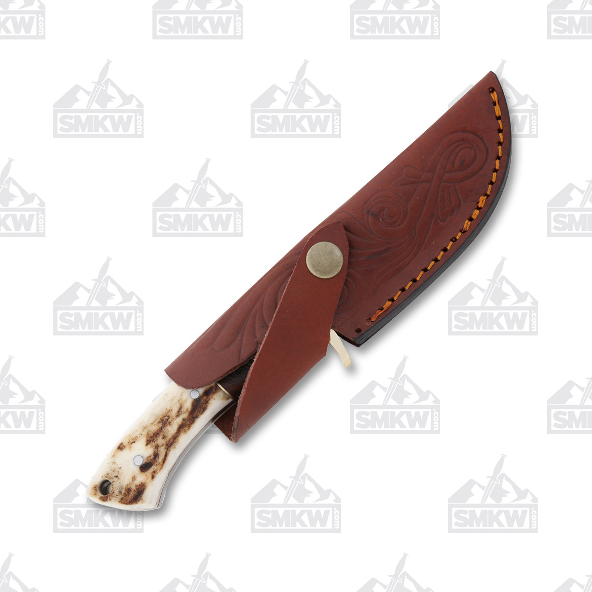 SZCO Supplies Game Stag Skinner Knife – Fixed 3.75in Damascus Blade DM1022 View 4