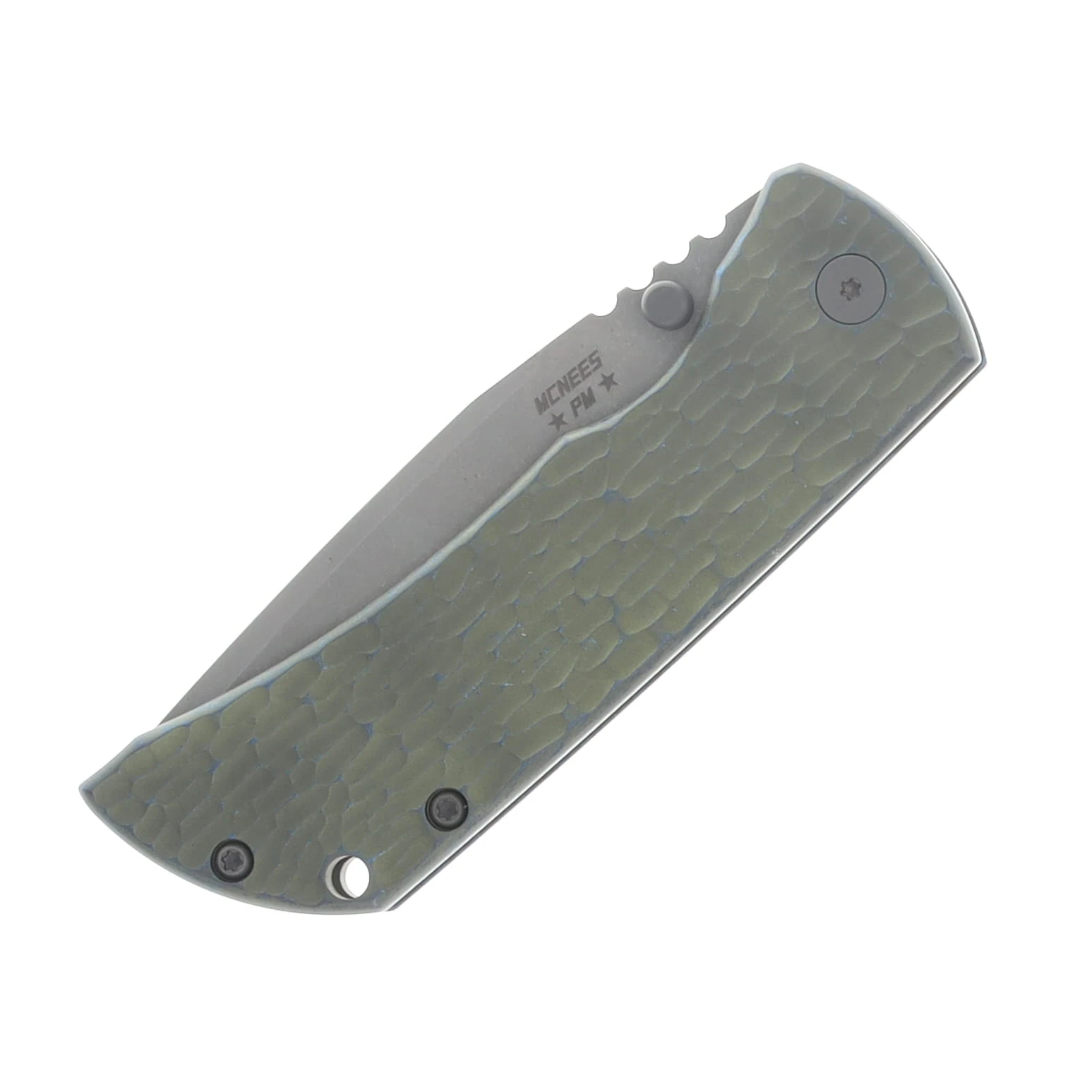 McNees PM Mac 2 3.5" Magnacut/Jigged Atomic Green and Blue Titanium with Stonewash Hardware MN35DPGNBLJIG View 5