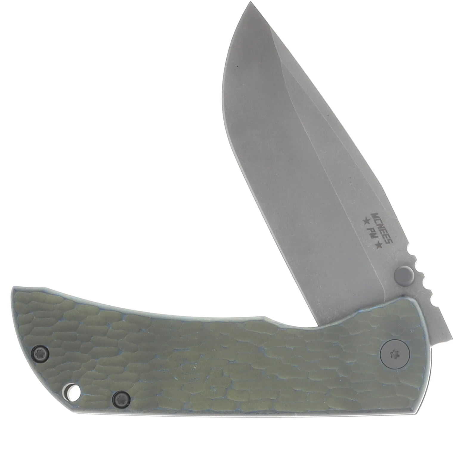 McNees PM Mac 2 3.5" Magnacut/Jigged Atomic Green and Blue Titanium with Stonewash Hardware MN35DPGNBLJIG View 4