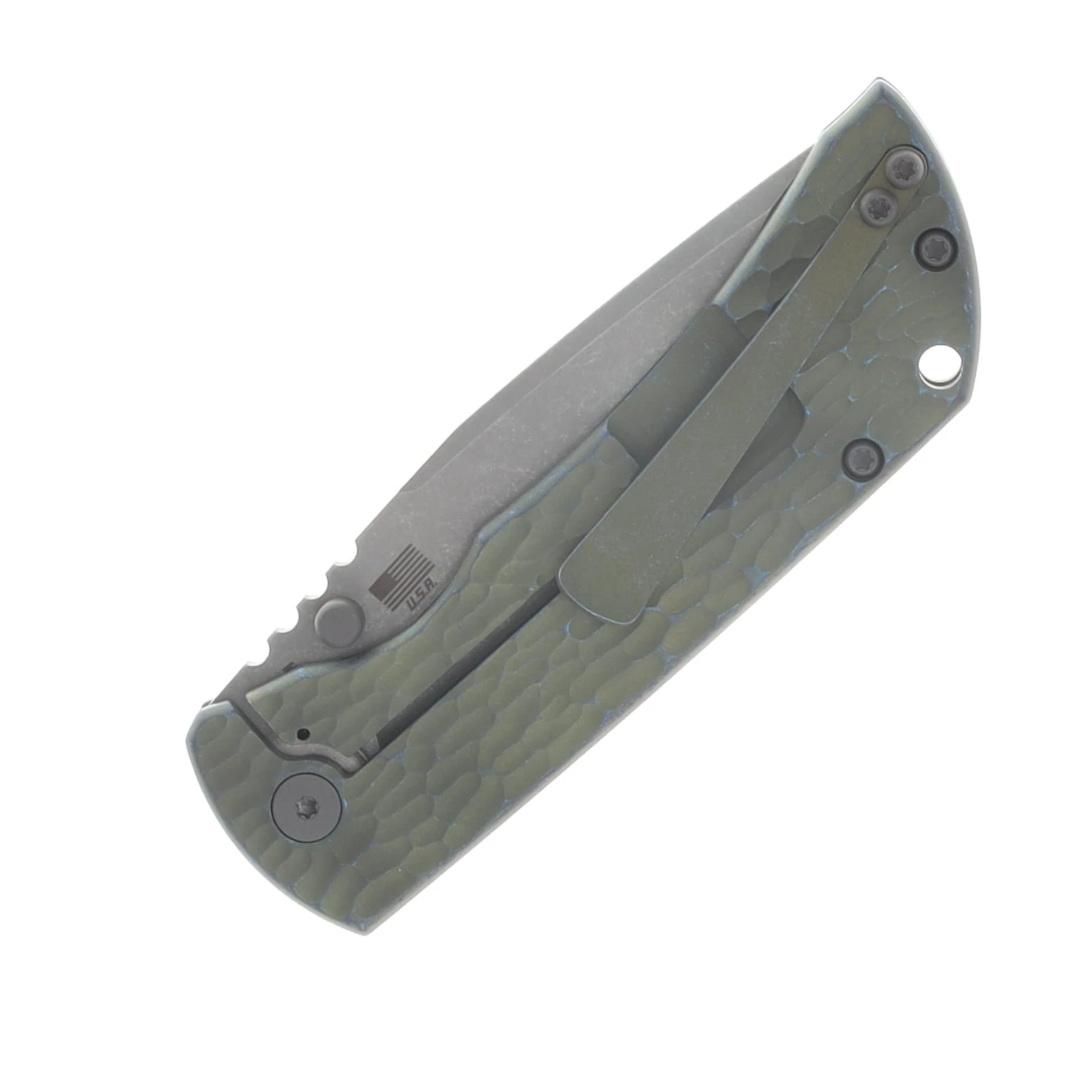 McNees PM Mac 2 3.5" Magnacut/Jigged Atomic Green and Blue Titanium with Stonewash Hardware MN35DPGNBLJIG View 6
