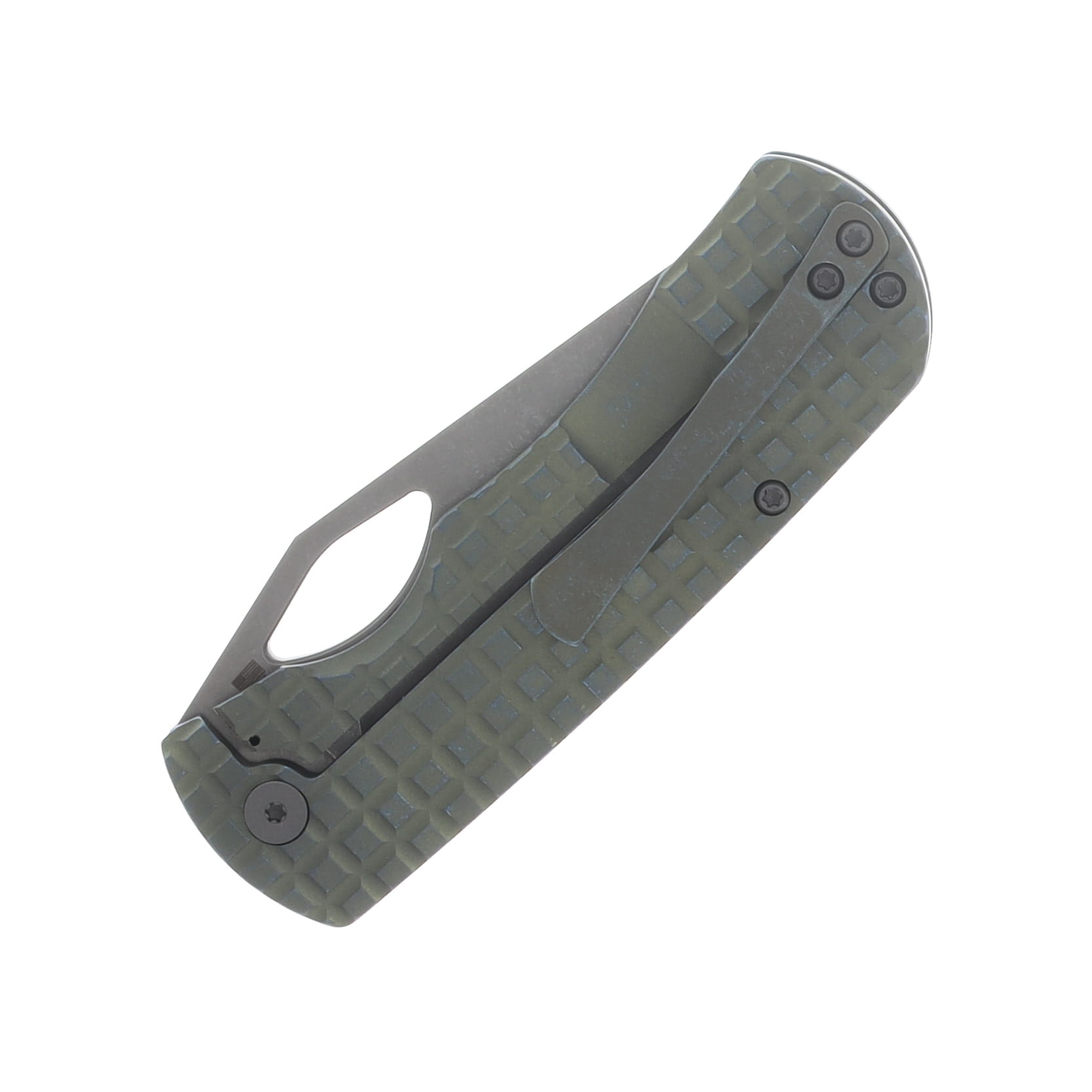 McNees Little Dixon Framelock Folding Knife Stonewash Magnacut/Green and Blue Atomic Frag Titanium MCLITTLEDIXFRAGAGNBL View 6