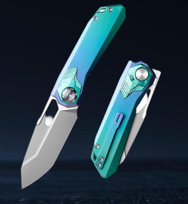 Remette RT-Peregrine Falcon Button Liner Lock Vanax/Blue Crystallized Titanium RTT1-VNC View 1